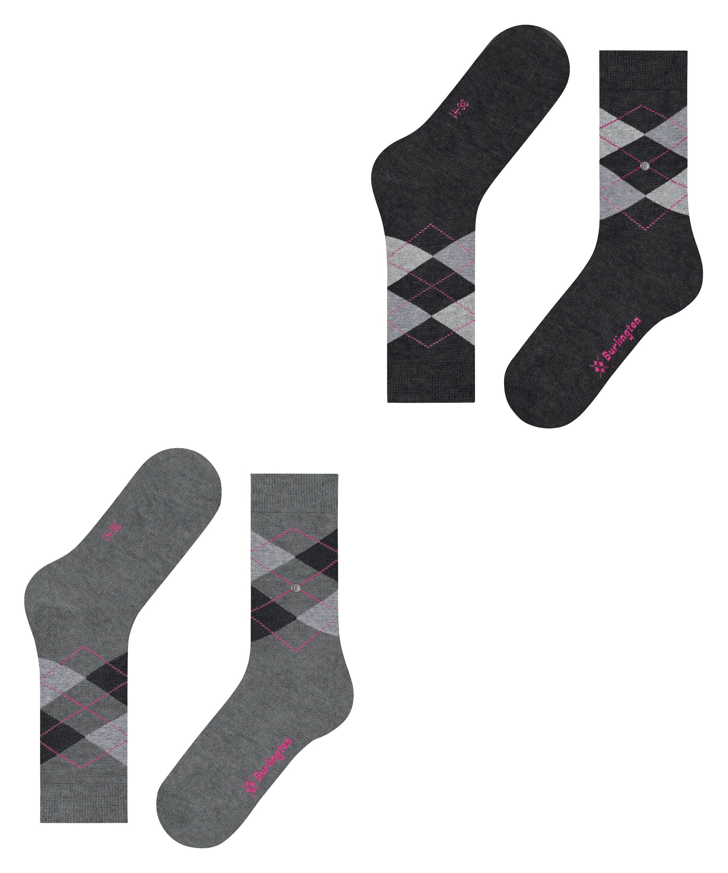 Burlington Chaussettes »Everyday Argyle« 2 paires,  taille unique 36-41, motif argyle, coton peigné