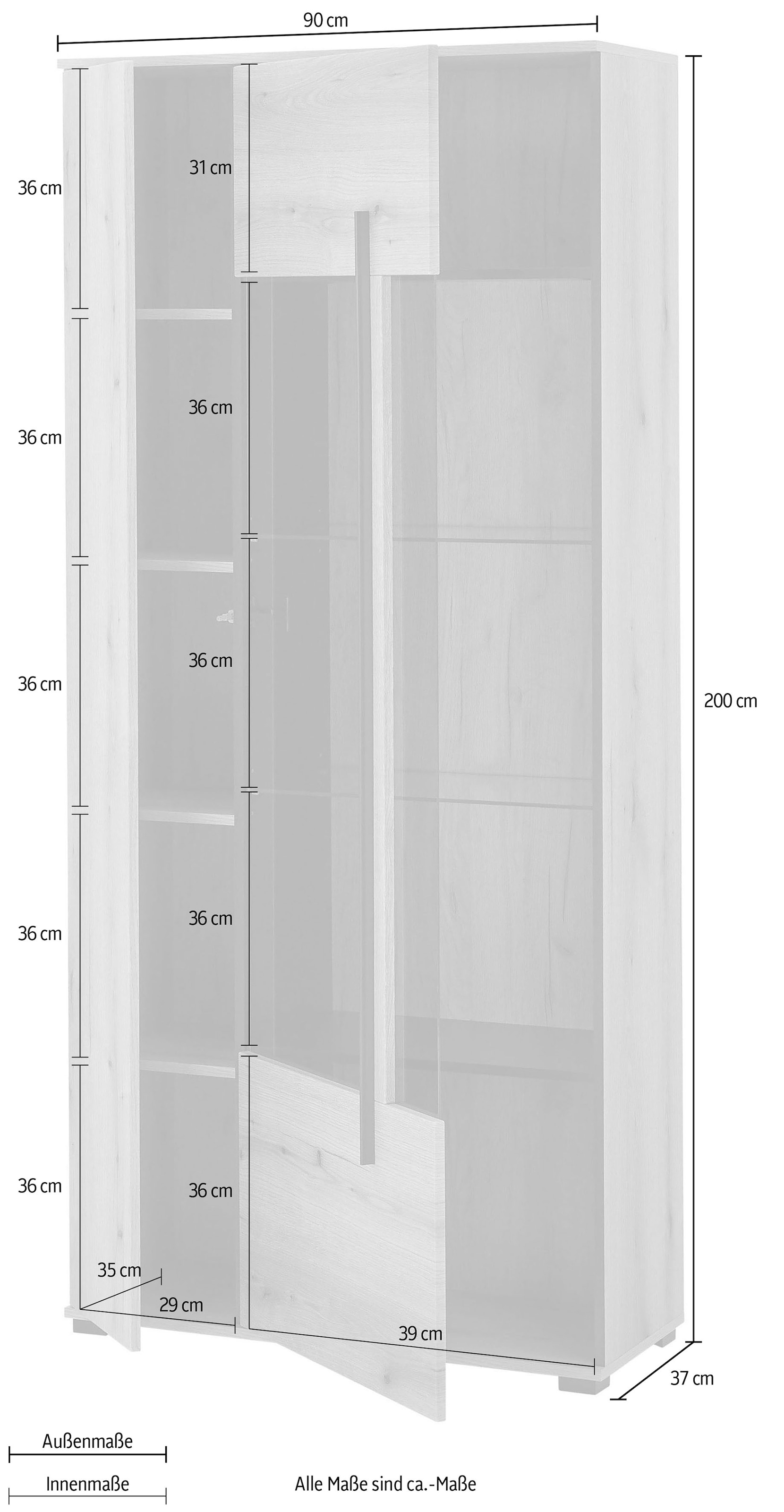 INOSIGN Vitrine »Cantara, Vitrinenschrank in Eiche Evoke oder weiss, Standvitrine«, schwarzer Stangengriff, ausreichend Stauraum, vielseitig einsetzbar
