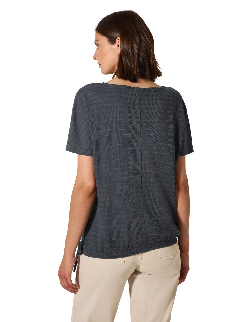 Cecil T-Shirt, in Smok-Optik und mit Knoten-Detail