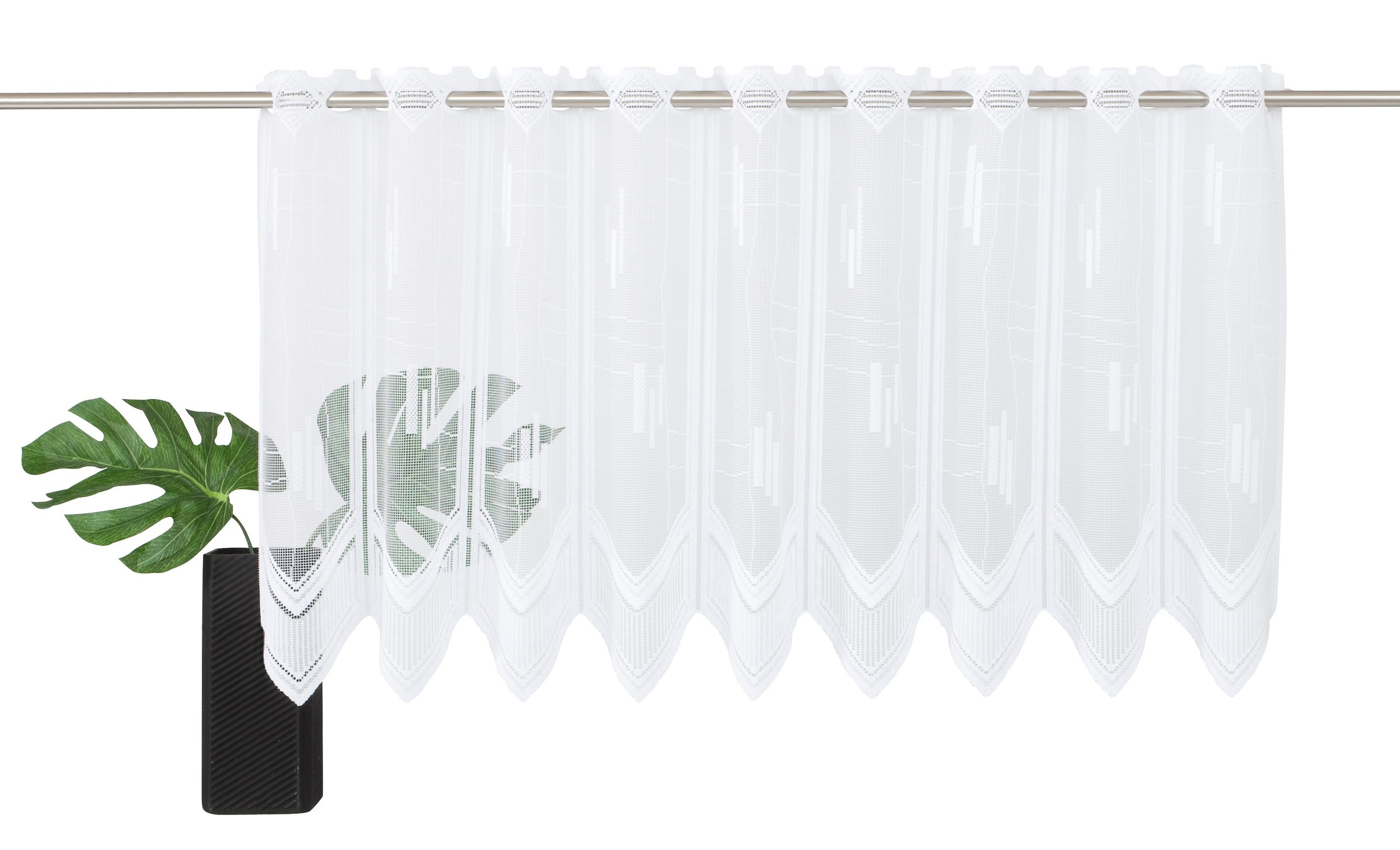 Image of VHG Scheibengardine nach Mass »Isabelle«, (1 St.), Kurzgardine, Wunschmass, Stablöcher, grafisch, transparent, weiss, Jacquard, gewirkt, Bistro, Küche, Panneaux, Höhe 30 cm bei Ackermann Versand Schweiz