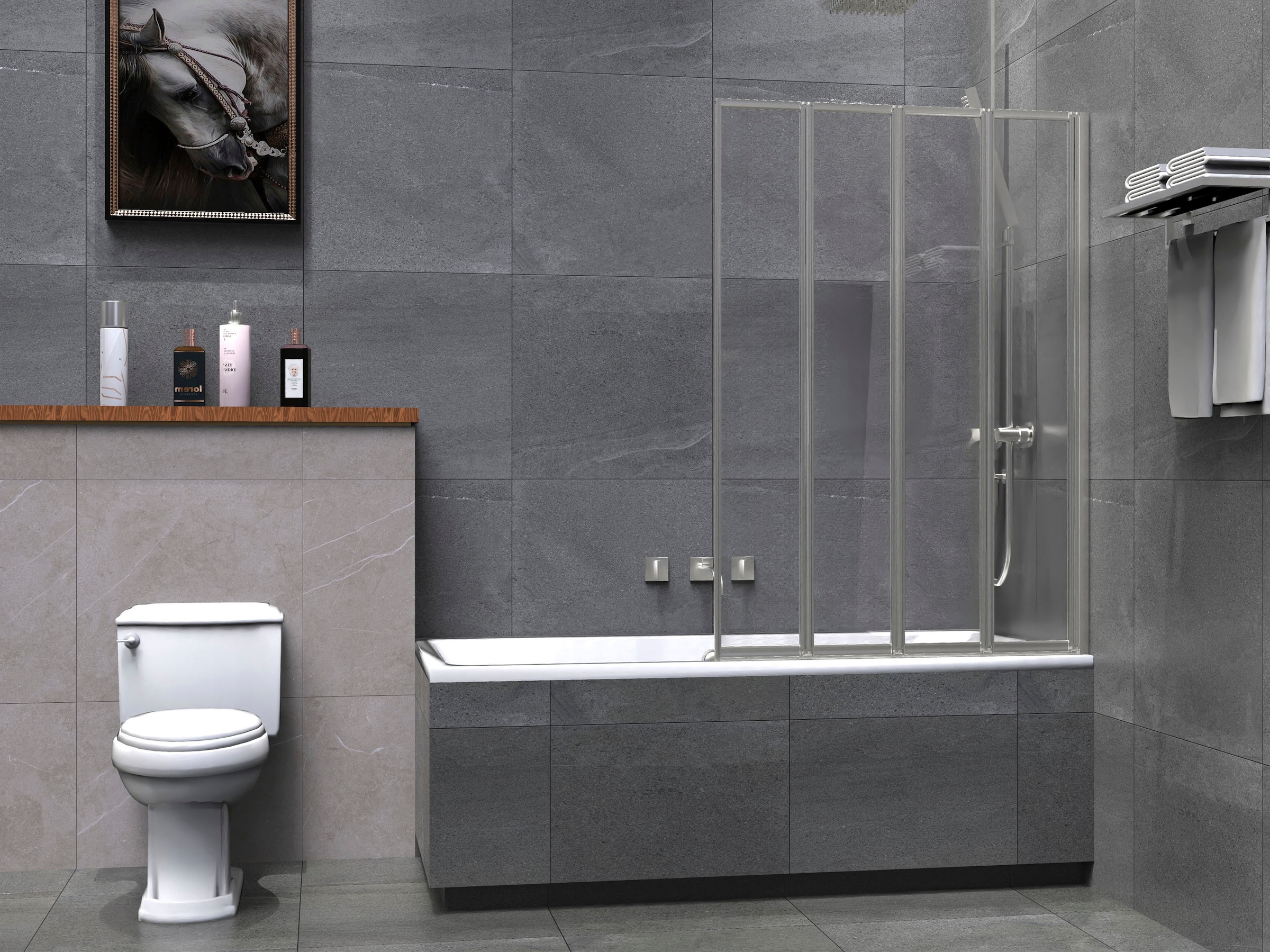 welltime Badewannenaufsatz »Nassau« Badewannenfaltwand, Spritzschutzwand für Badewanne, Glas, 4 Elemente