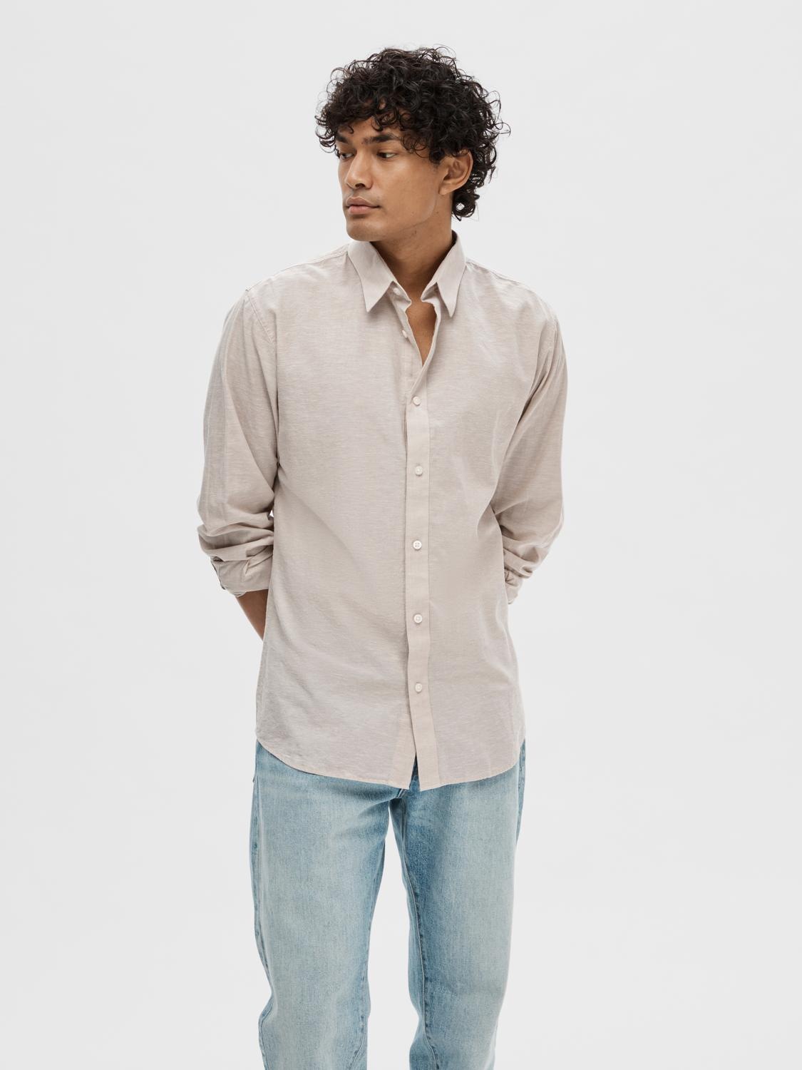 Image of SELECTED Leinenhemd "SLHSLIMNEW-LINEN SHIRT LS NOOS" unifarben