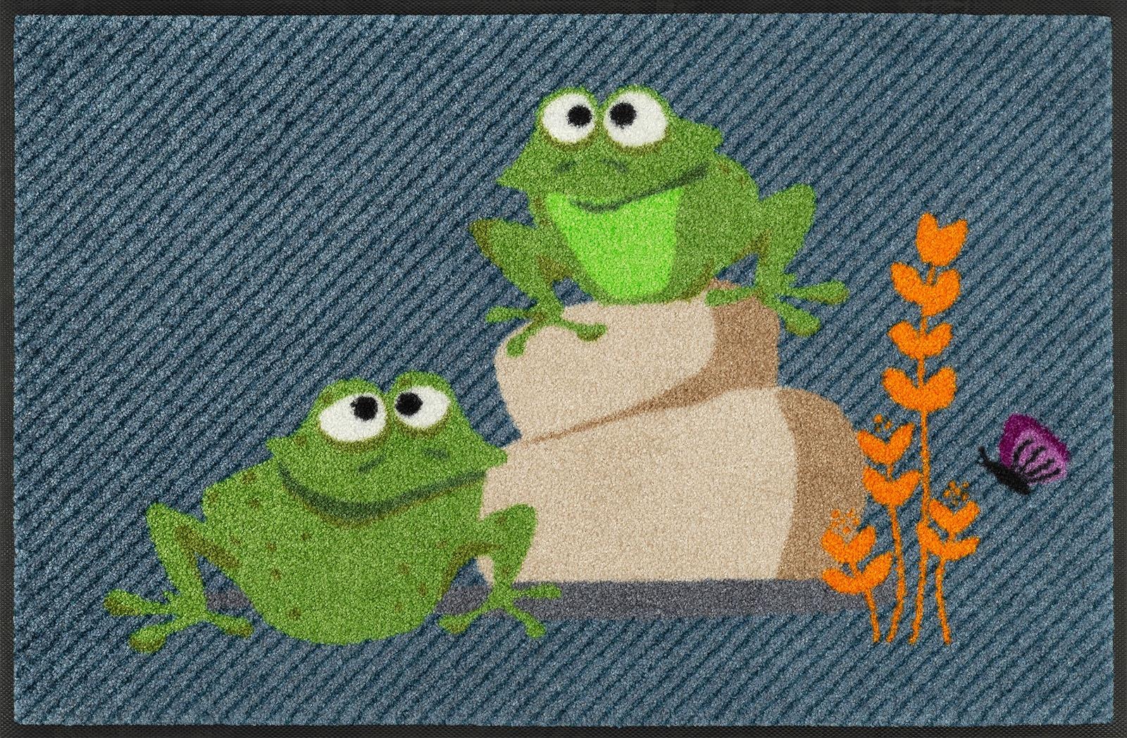 Image of wash+dry by Kleen-Tex Fussmatte »Egon & Edith«, rechteckig, 7 mm Höhe, Schmutzfangmatte, Motiv Frösche, rutschhemmend, In- und Outdoor geeignet, waschbar bei Ackermann Versand Schweiz