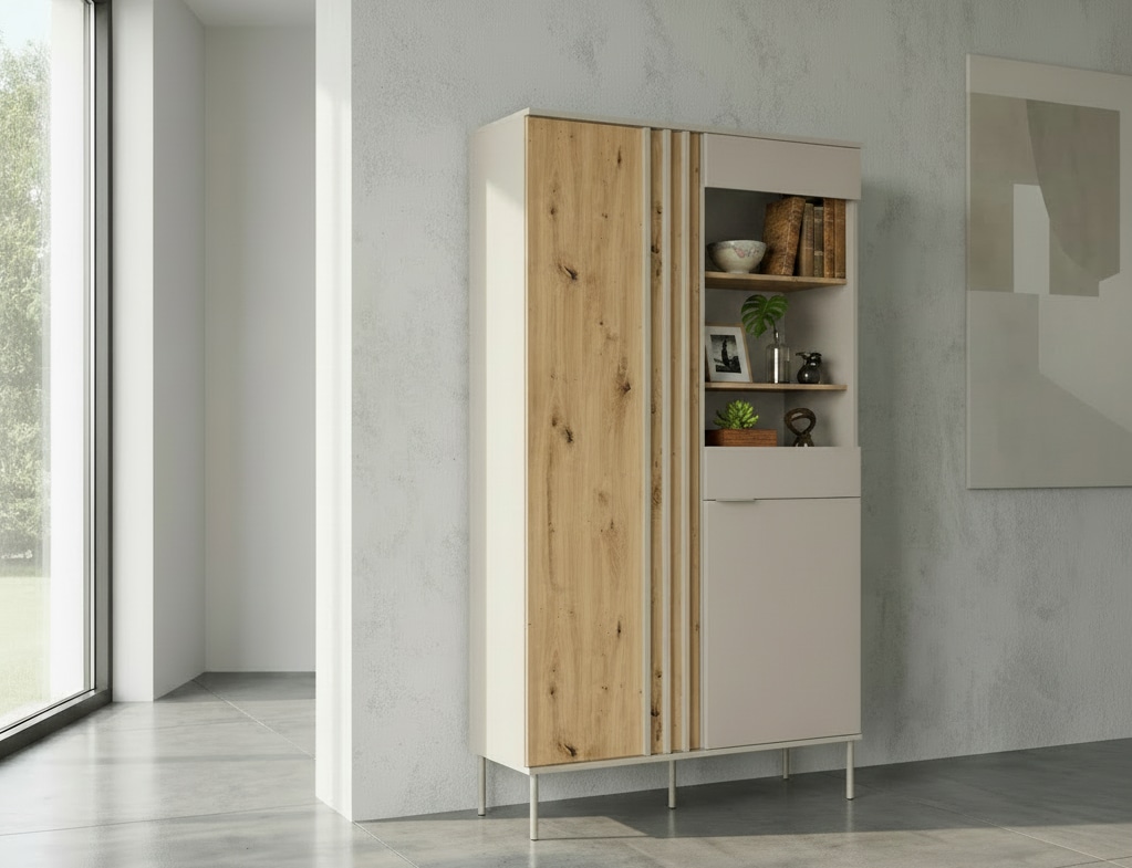 GOODproduct Vitrine »AAELIN Vitrineschrank mit/ohne Beleuchtung, verglast, viel Stauraum« Standvitrine/Glasvitrine mit 2 Türen, 8 Einlegeböden, matt Hochschrank