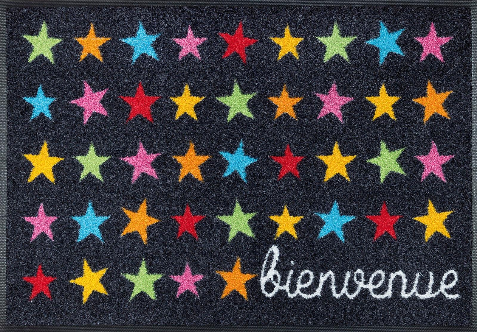 Image of wash+dry by Kleen-Tex Fussmatte »Bienvenue Etoile«, rechteckig, 7 mm Höhe, Schmutzfangmatte, mit Spruch, rutschhemmend bei Ackermann Versand Schweiz