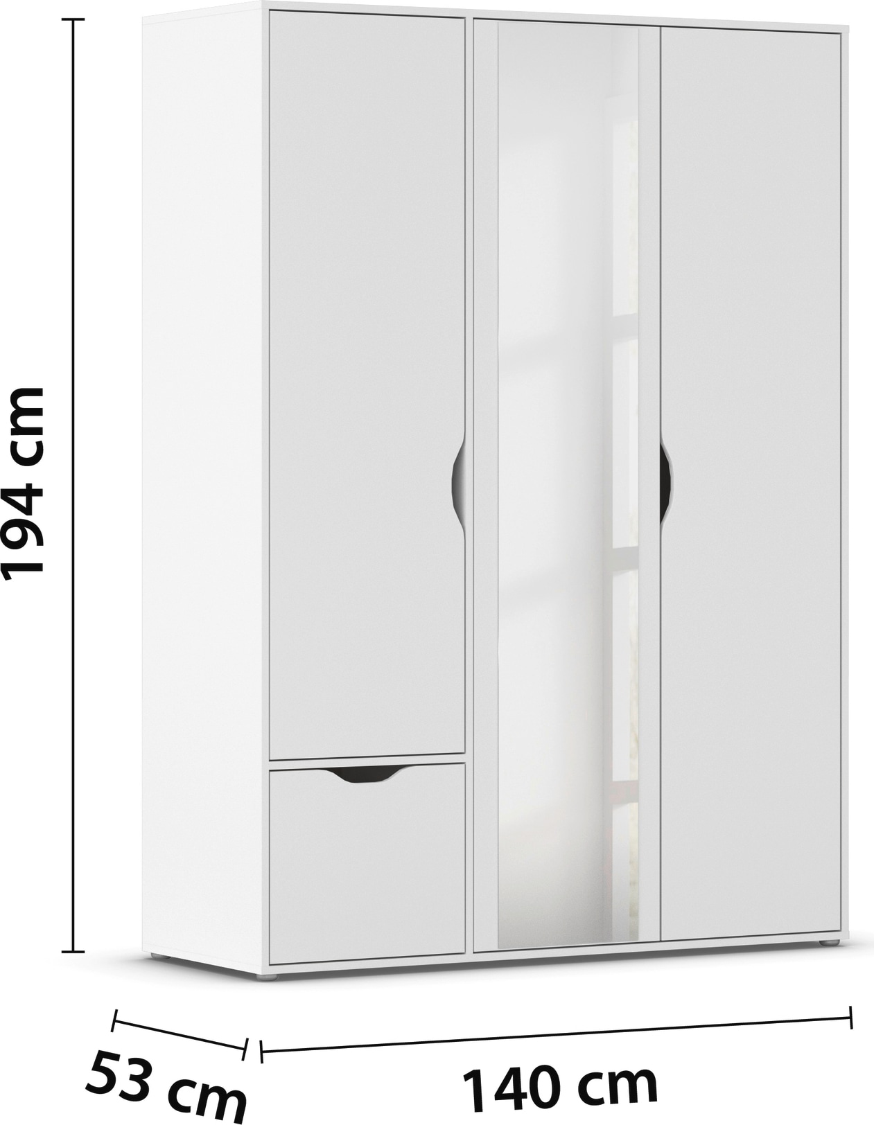 rauch Kleiderschrank »Drehtürenschrank Schrank Garderobe Wäscheschrank NARAI mit Schubladen« in 3 verschiedenen Ausstattungen BASIC/CLASSIC/PREMIUM,  Griffausfräsungen für eine grifflose Optik TOPSELLER MADE IN GERMANY