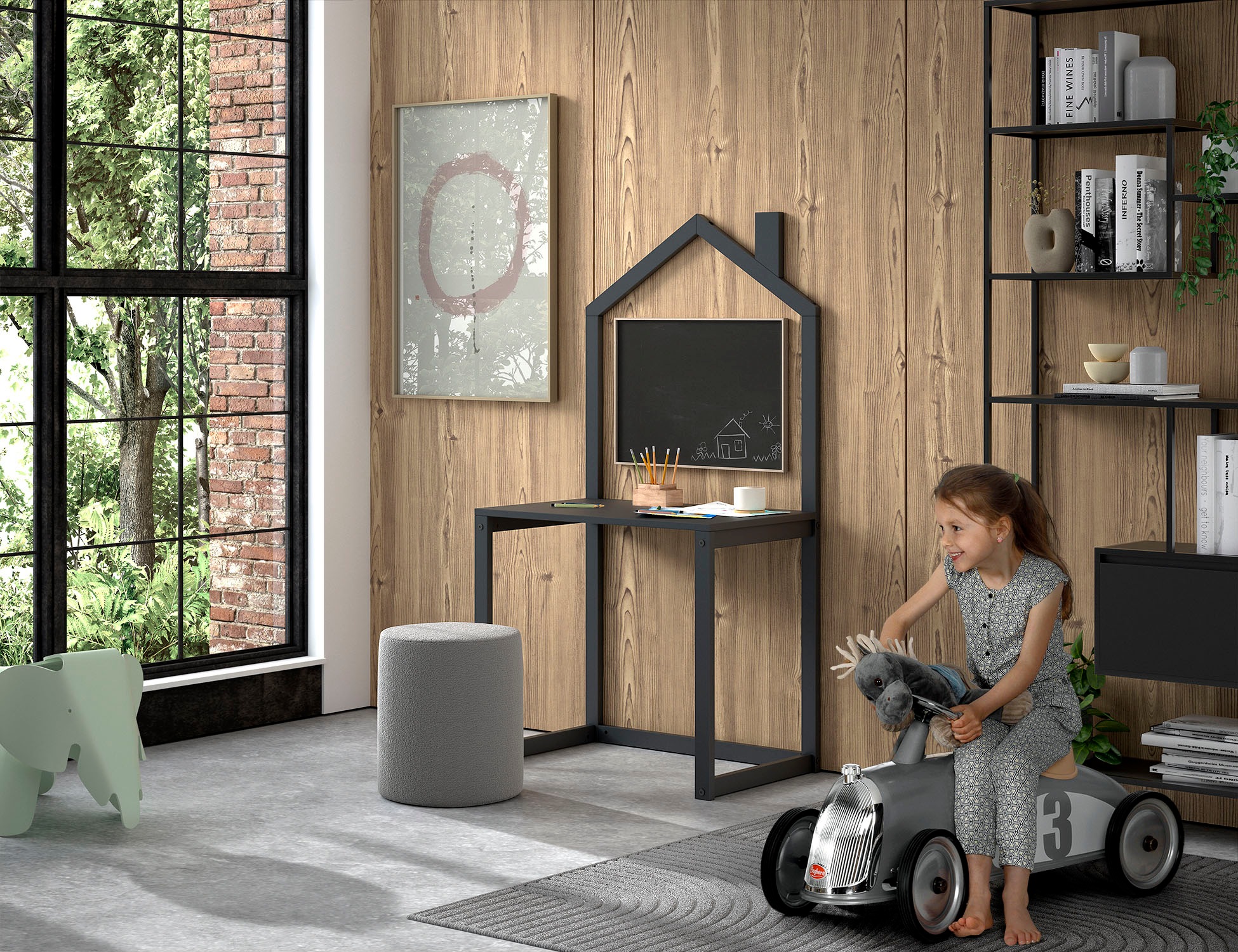 Vipack Bureau pour enfant »Dallas, Ausführung Kiefer massiv, stabil gebaut« L/H/P env. 100x150,6x50 cm, ouvert sur les côtés et à l’arrière,  avec look maison, grande surface de travail, idéal pour petits espaces, 2 couleurs