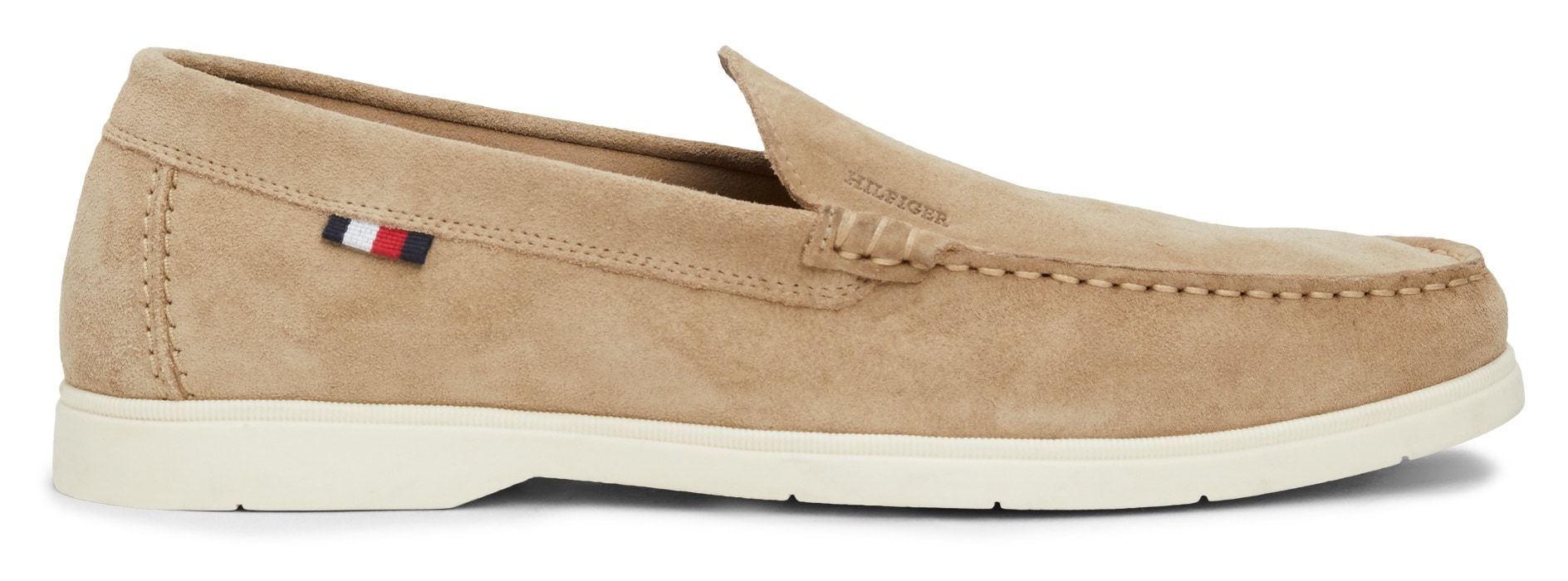 Tommy Hilfiger Slipper »HILFIGER CASUAL SUEDE LOAFER«, Businessmode, Schlupfschuh, Freitzeitschuh mit seitlicher Logoflag