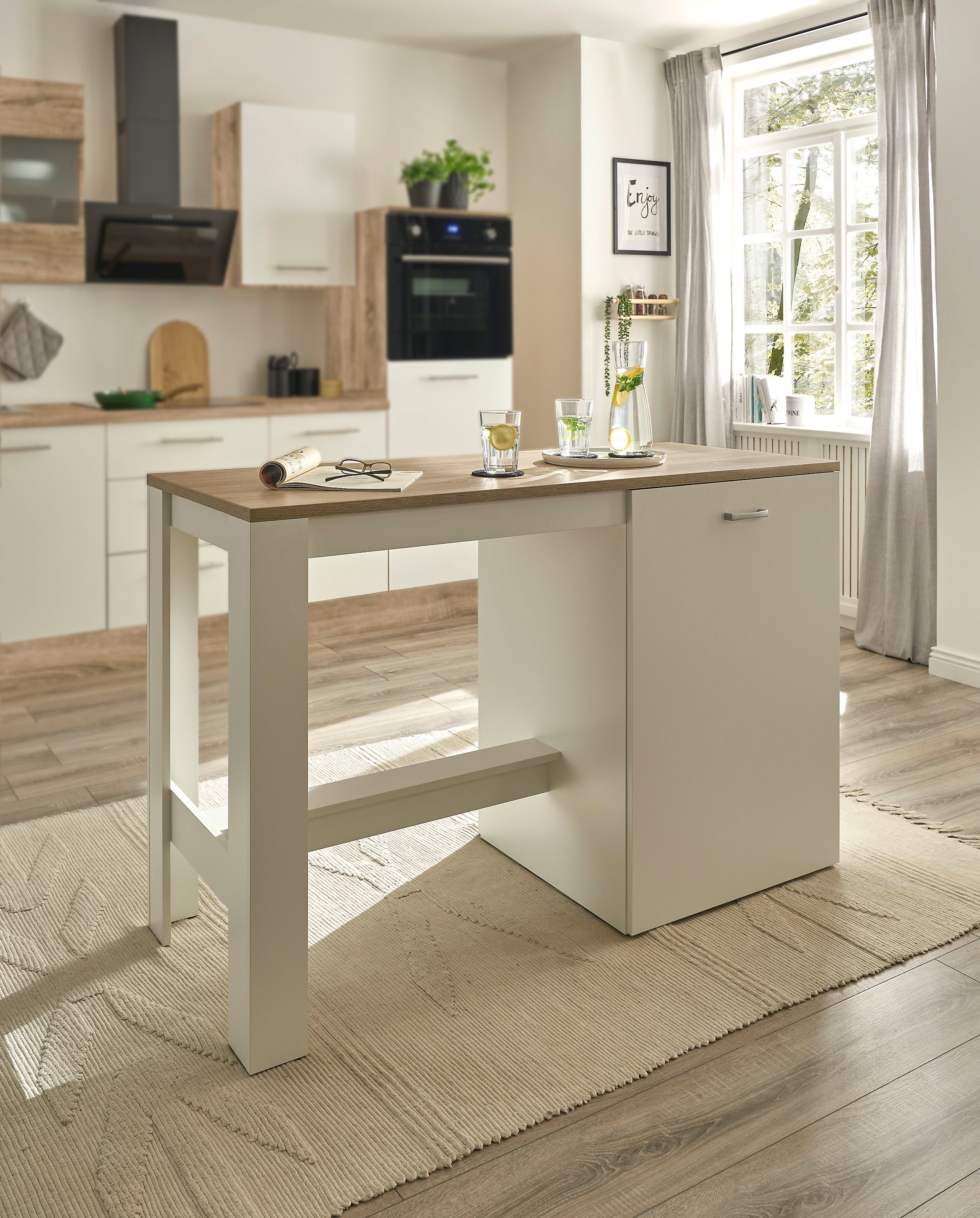 BASIC by Balculina Ilot de cuisine »Andy Kücheninsel« Largeur 138 cm, espace de rangement et coin repas