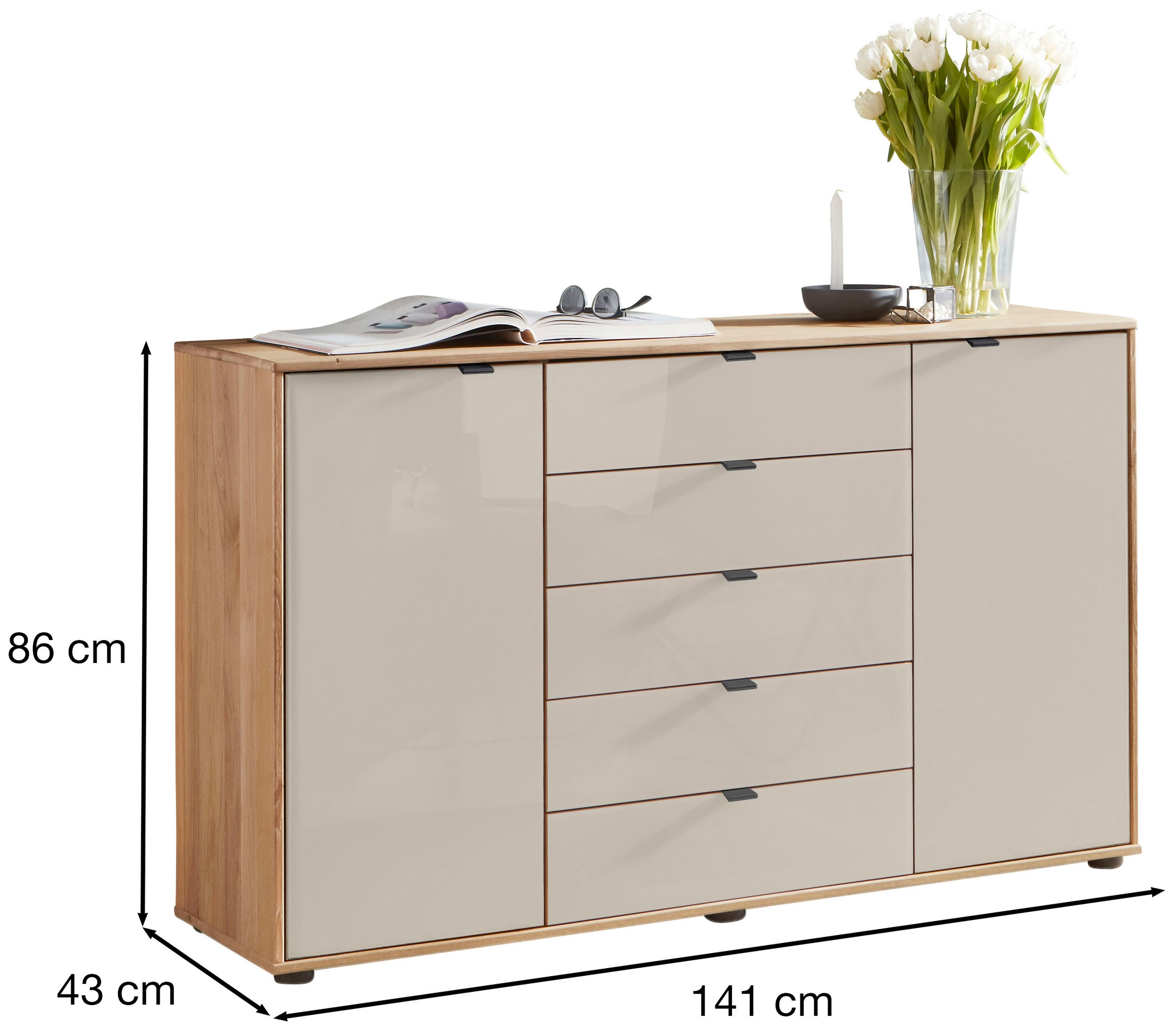 WIEMANN Commode combinée »Cardiff Sideboard, Wäscheschrank, teilmassiv Erle, mit Schubladen« Kommode 141x86x43 cm, braun, mit Dämpfung, MADE IN GERMANY,  verschiedenen Ausführungen, inklusive Einlegeboden