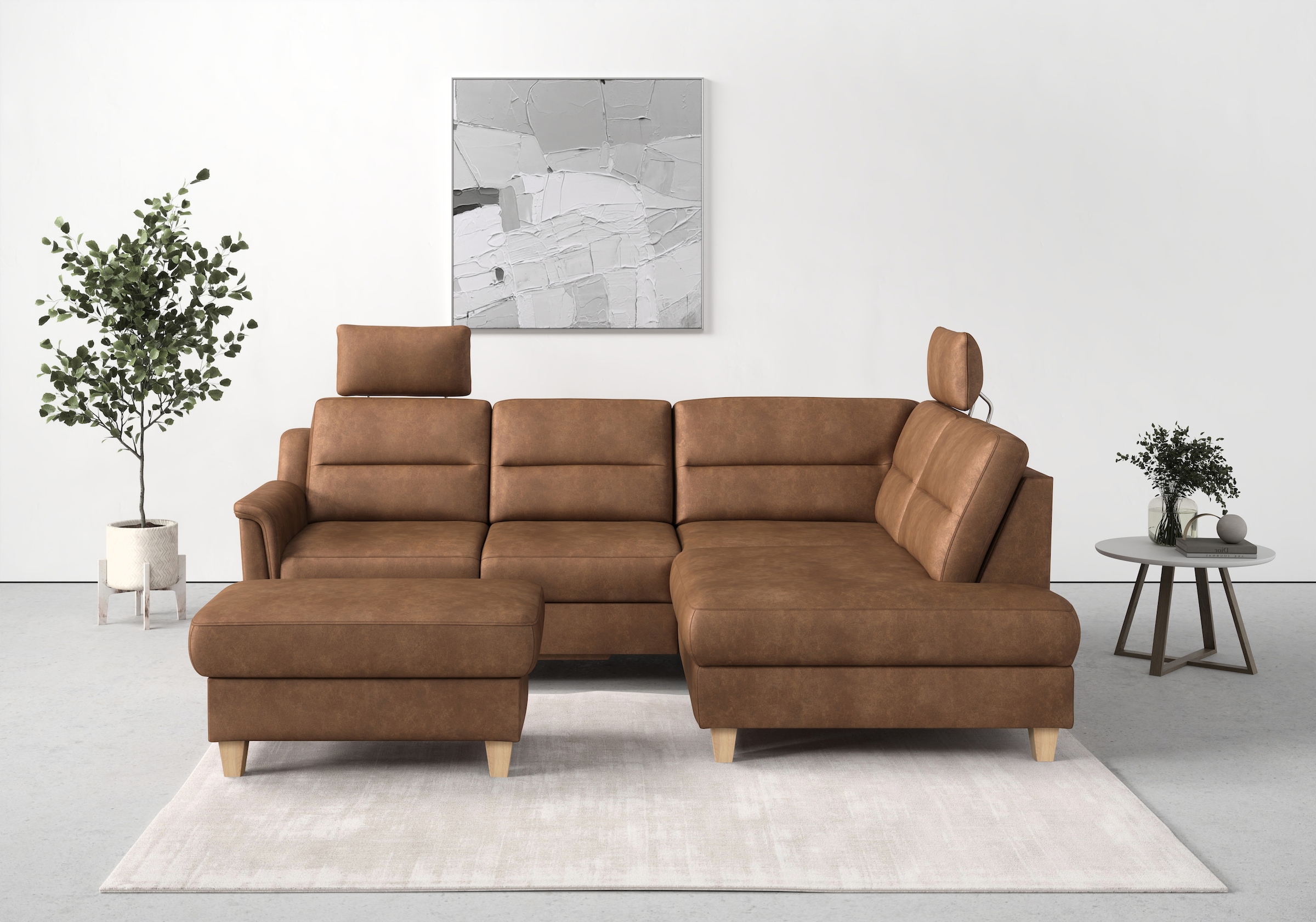 sit&more Stauraumhocker »Farö«, mit Stauraum und Federkern und naturfarbenen Füssen