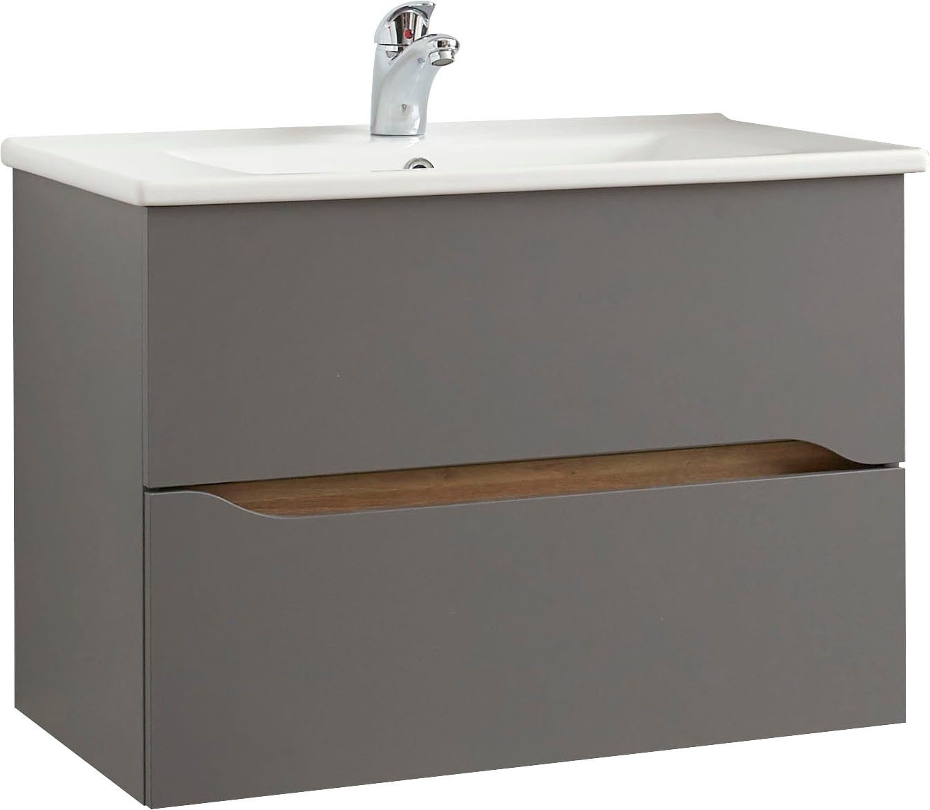 Image of Saphir Waschtisch "Quickset Keramikwaschtisch mit Unterschrank, 75 cm breit" Waschplatz, Unterschrank mit Waschbecken, 2 Schubladen, grifflos