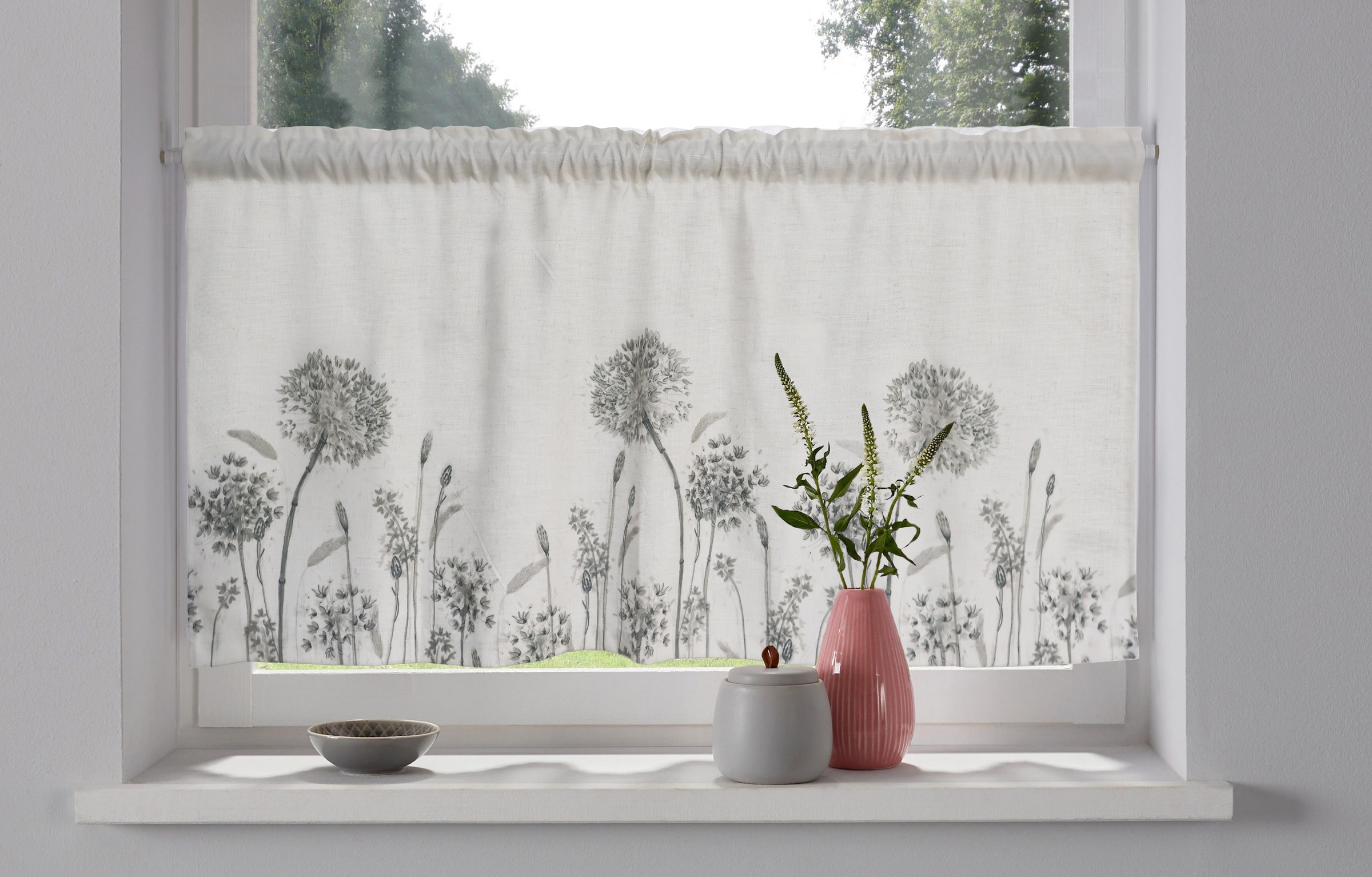 Image of GOODproduct Scheibengardine "Yllner, 1 Stück, Stangendurchzug, blickdicht, florales-Motiv" Stangendurchzug 1 Stk. tlg. Leinen-Look, florales Motiv, verschiedene Grössen