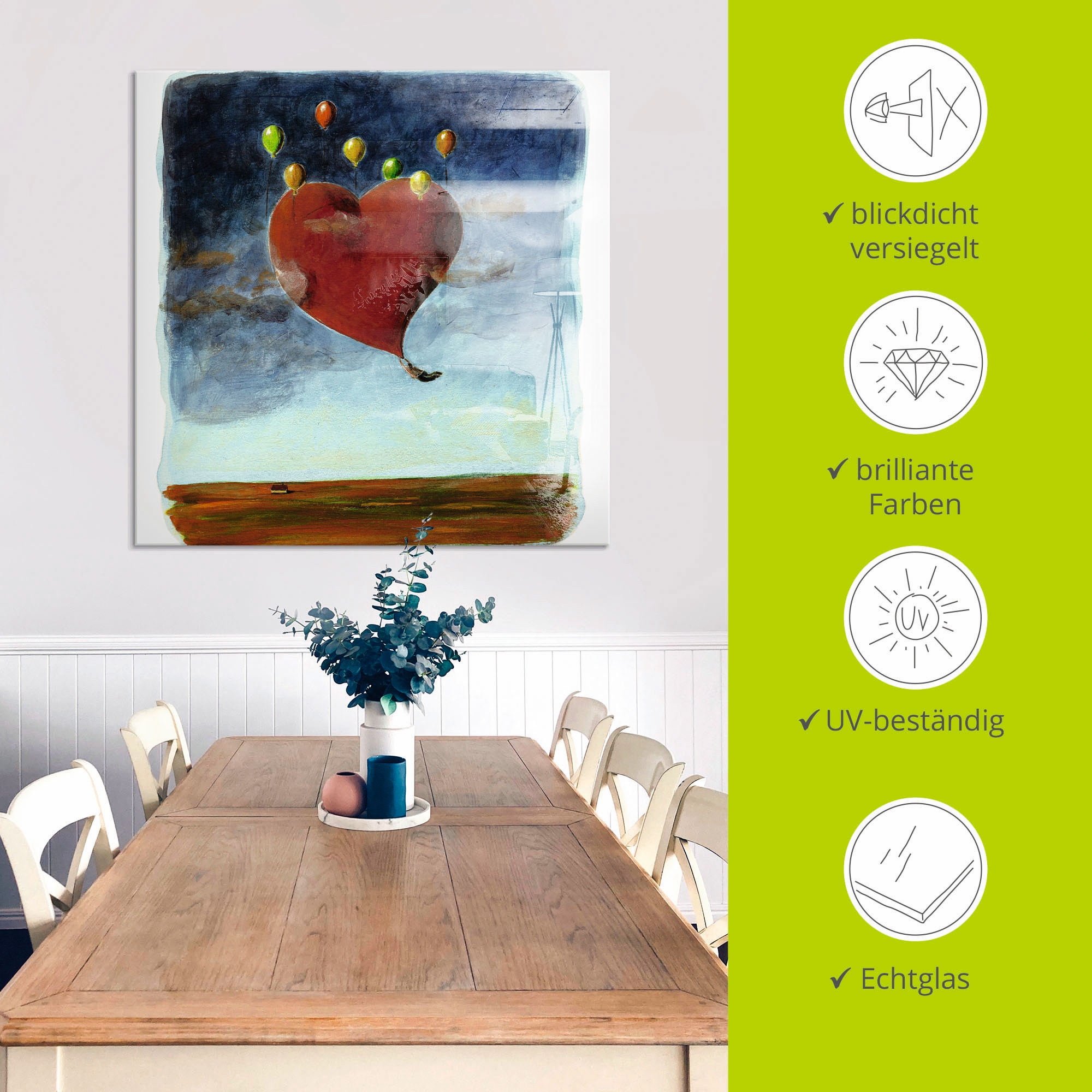 Artland Glasbild »Fliegendes Herz« Herzen 1 Stk. tlg. in verschiedenen Grössen