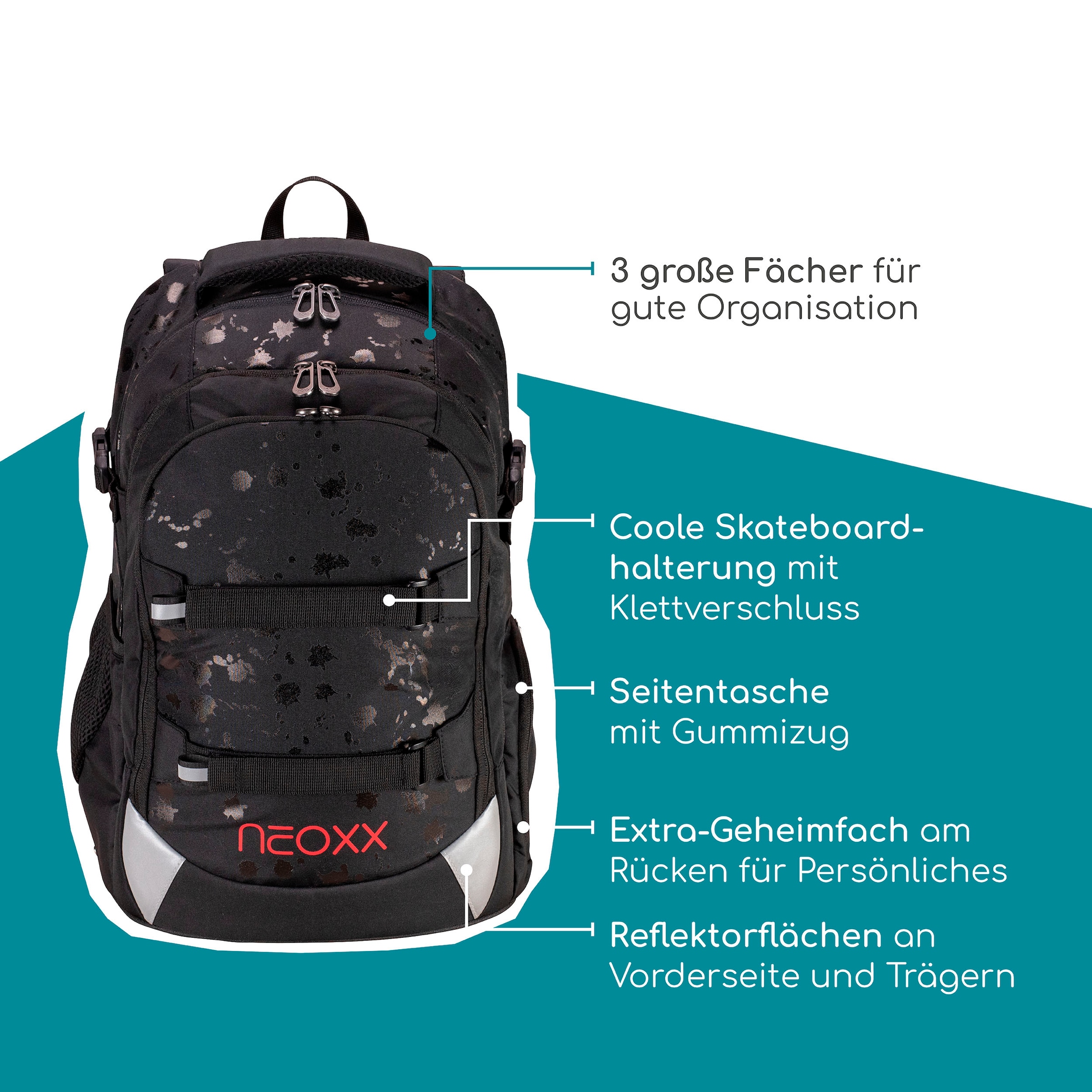 neoxx Schulrucksack »Active Pro, Splash Black«