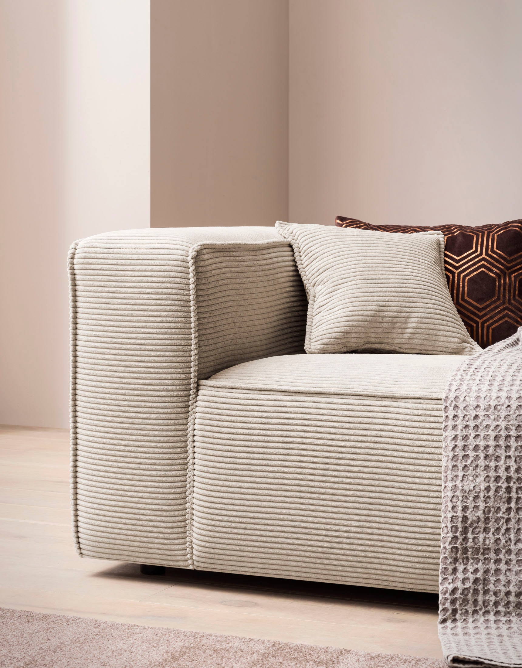 LeGer Home by Lena Gercke 3-Sitzer »PIARA, XXL Sofa mit Kedernaht, Big-Sofa in Cord oder Leinenoptik«, schwarze Füsse, bequemer Sitzkomfort, extra tiefe Sitzfläche