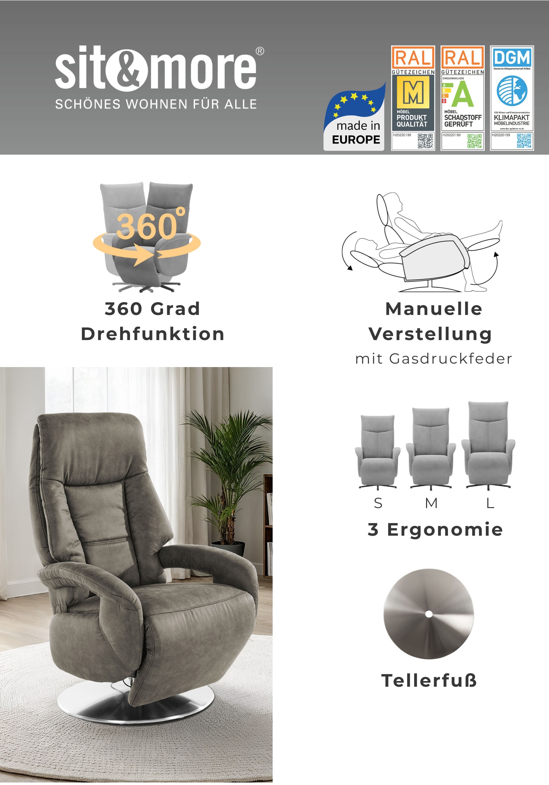 sit&more TV-Sessel »Enjoy« in Grösse M, wahlweise mit Motor und Aufstehhilfe