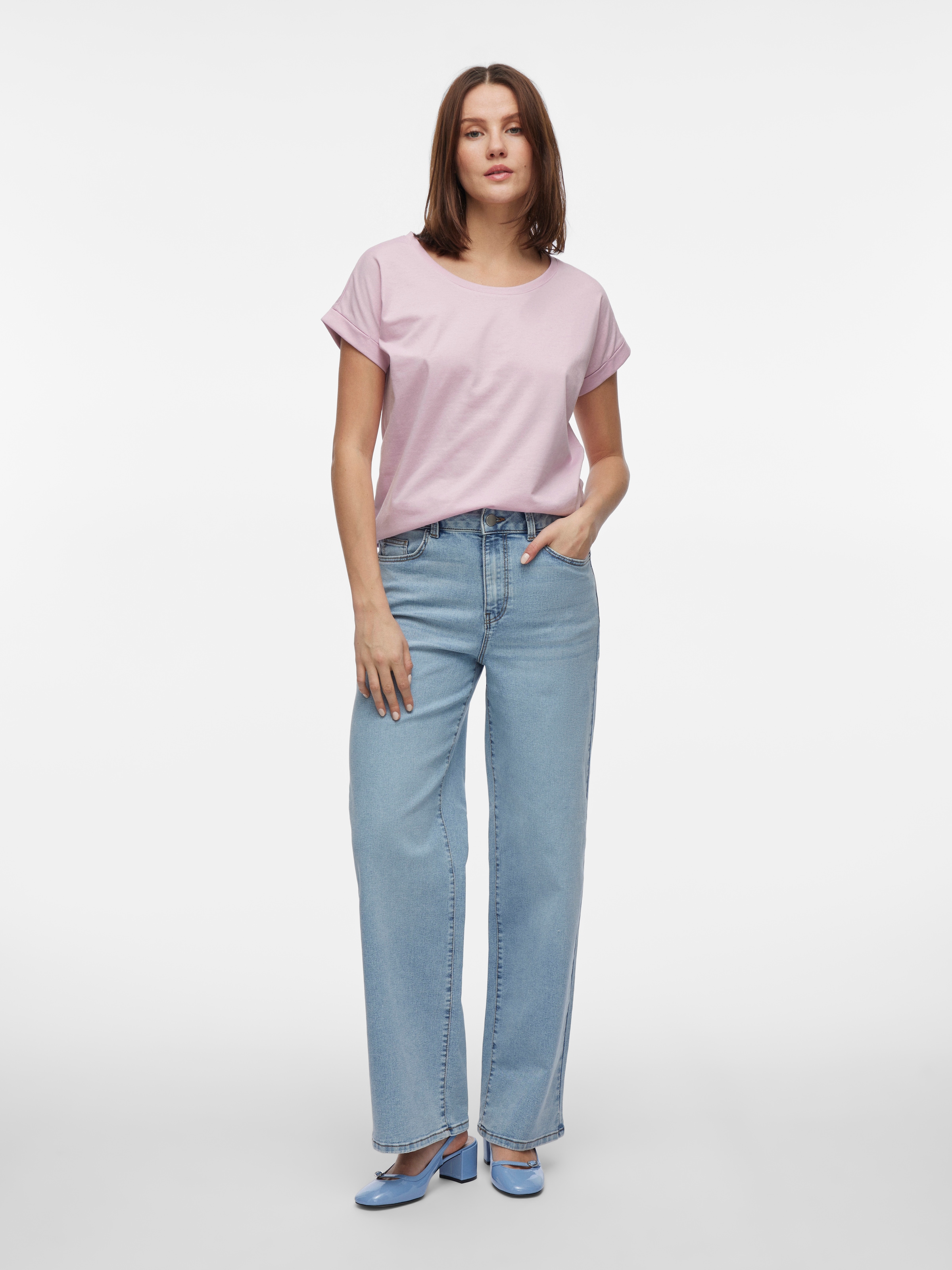 Vila Rundhalsshirt »VIDREAMERS NEW PURE T-SHIRT/SU-NOOS«, Basic Damen-T-Shirt mit Rundhalsausschnitt und umgeschlagenen Ärmeln