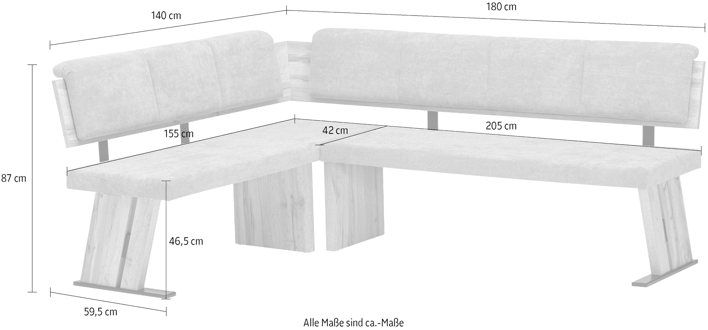 massivline&more Banc d'angle »Kristin, Esszimmerbank, Küchenbank, Polstereckbank« 3 cuis tlg. réversible, dimensions 140 x 180 cm