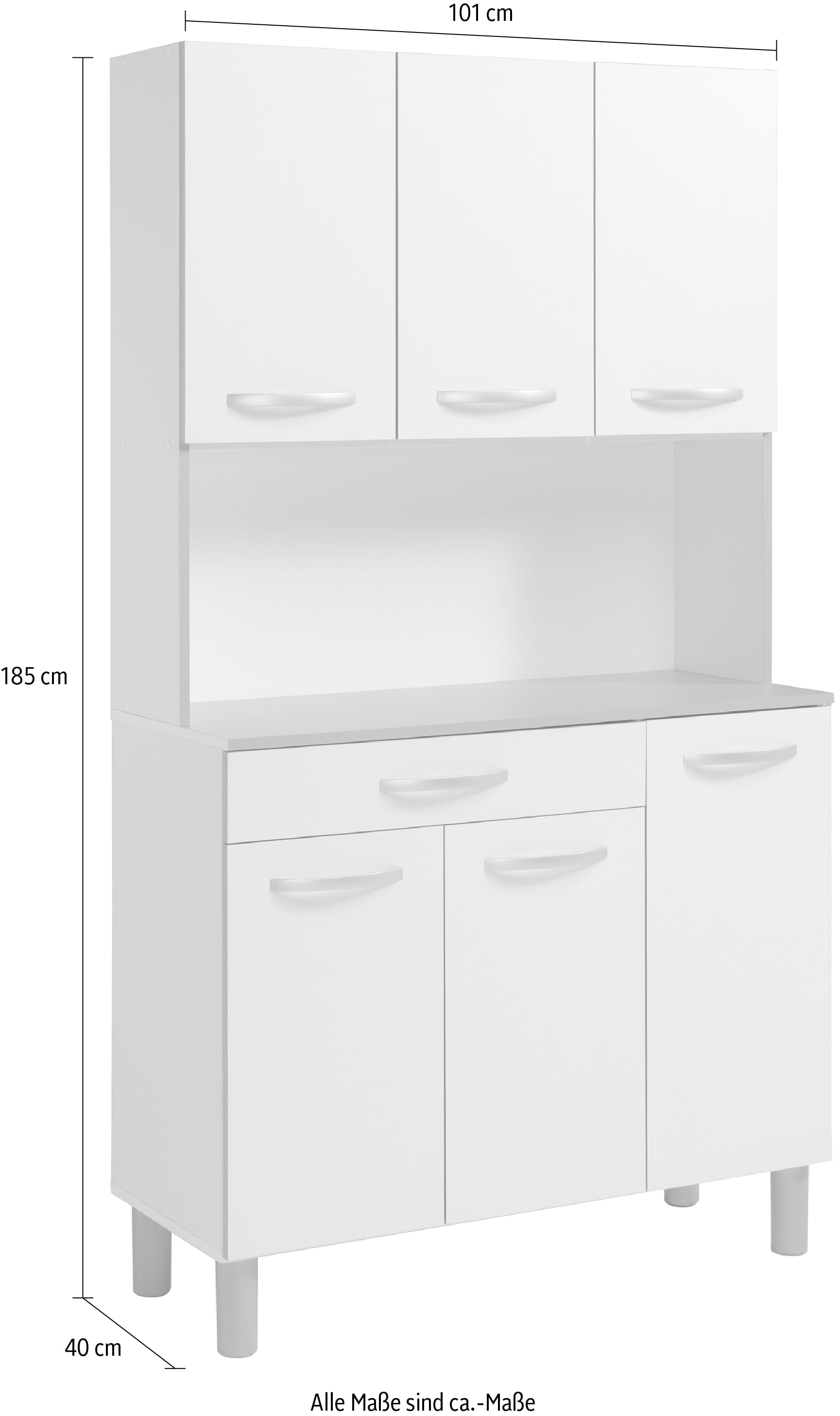 Parisot Buffet »Spoon 1, Küchenbuffet, viel Stauraum, 6 Türen«, (1 St., B/H/T ca. 100x185x40), Schublade, Arbeitsfläche und Regale