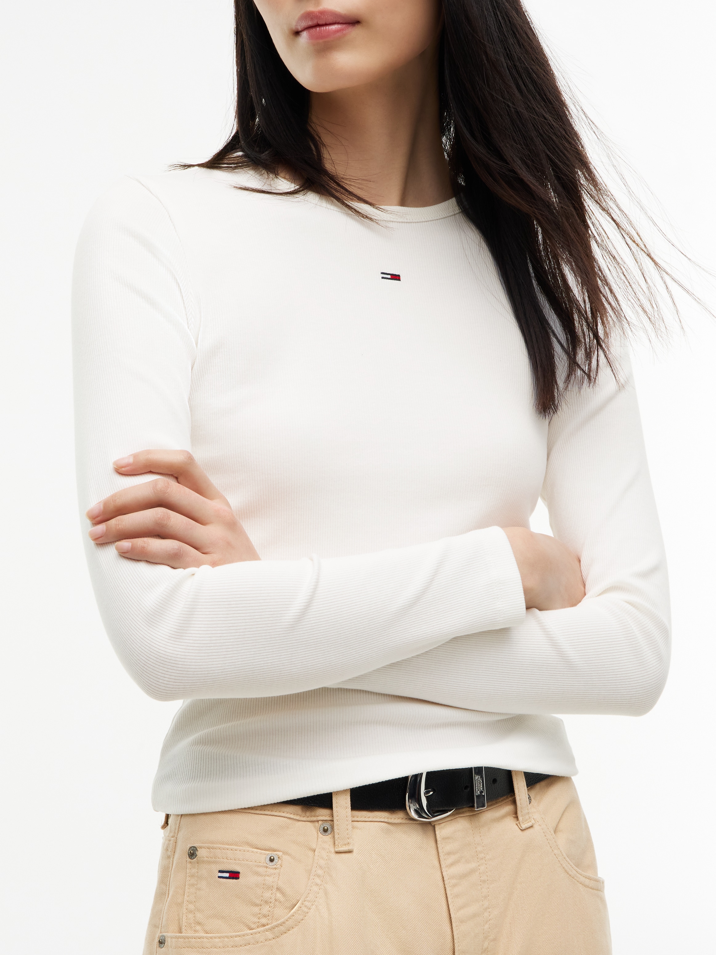 Tommy Jeans Langarmshirt »TJW 2PACK SLIM ESSENTIAL RIB LS« Packung, 2er-Pack, 2 Stk. in Rippoptik, mit Logostickerei