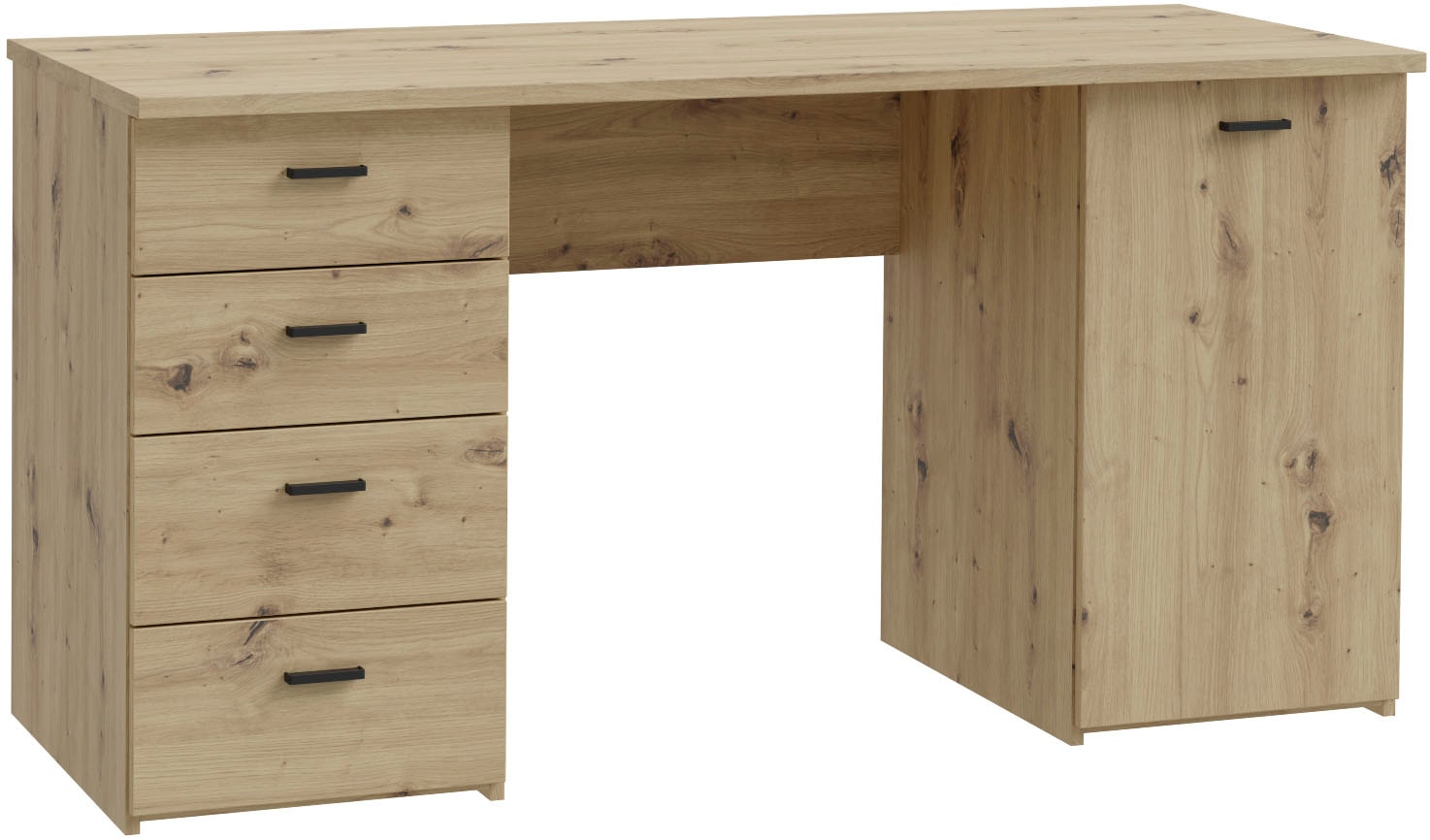 Image of FORTE Schreibtisch "Goldsboro" mit 4 Schubladen, Soft-Close, Metallgriffe in schwarz, Breite 145 cm