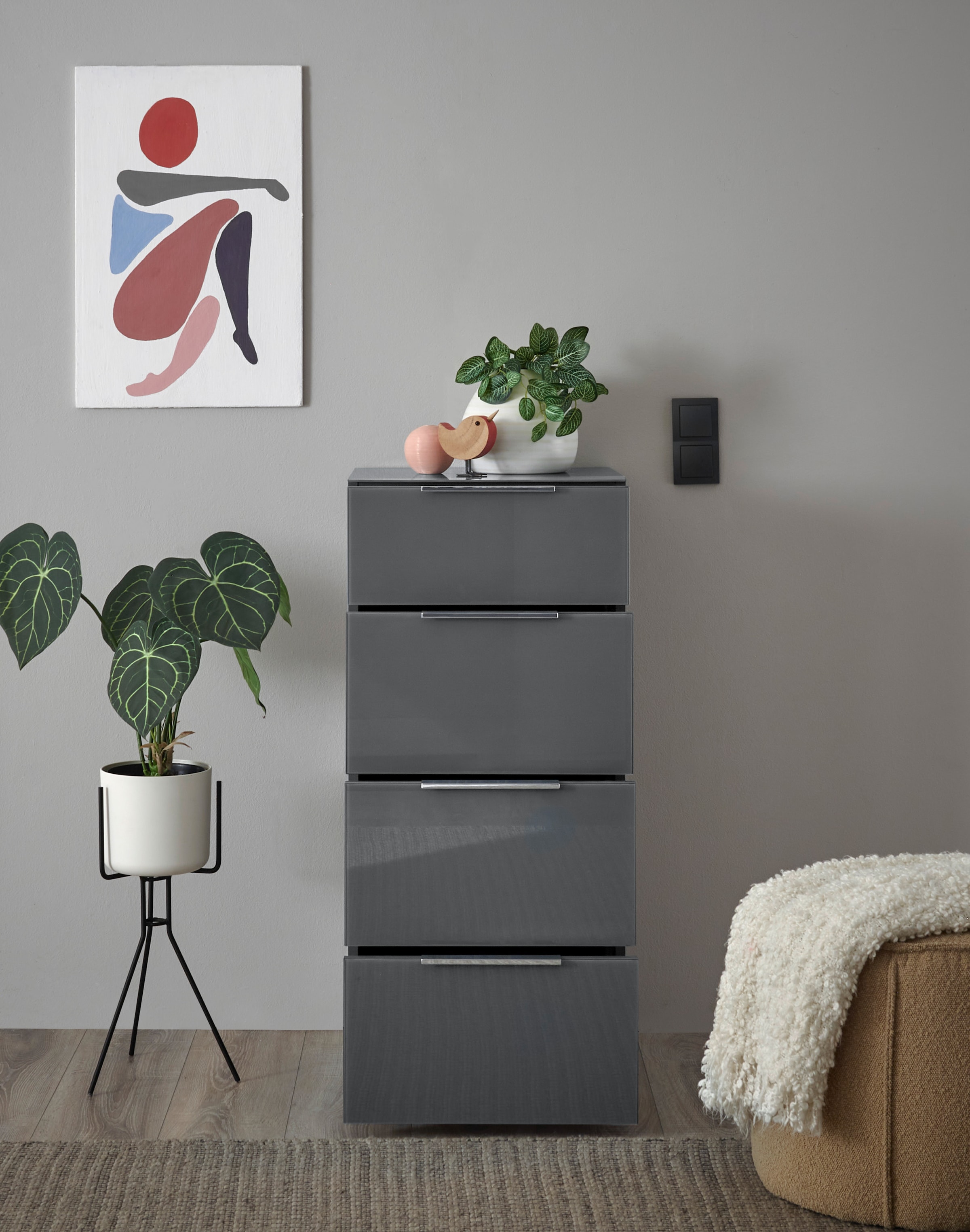 HBZ Commode »Santorin Mehrzweckschrank mit Schubkästen, BxHxT 45x99x40 cm« 1 cuis tlg. avec 4 tiroirs à fermeture douce, façade en verre et dessus en verre