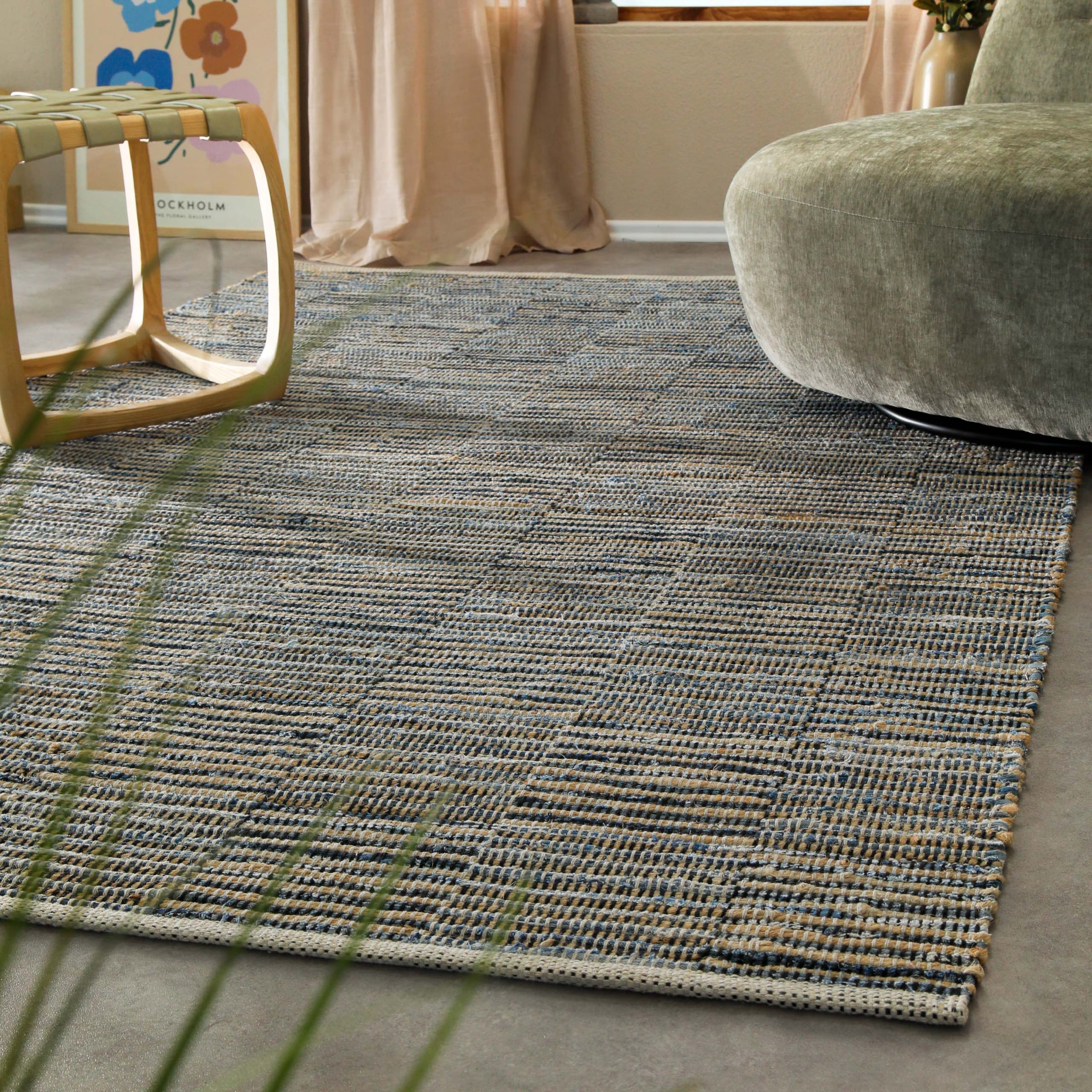 Image of Wecon home Teppich "Denim Blues" rechteckig 6 mm Höhe handgewebt, robust, pflegeleicht, skandi, Natur, Jute, Wohnzimmer