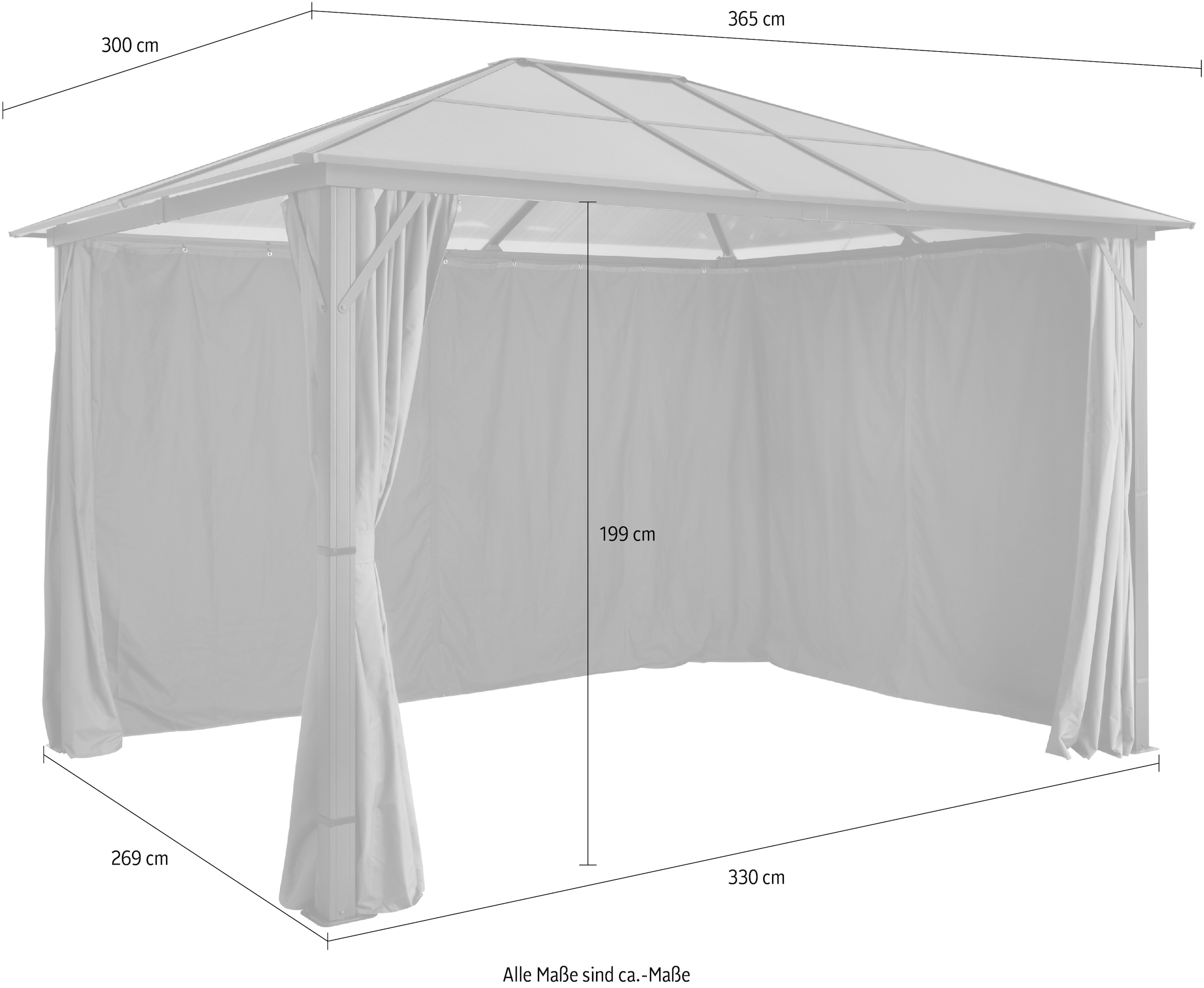 KONIFERA Pavillon »Aruba 2.0«, BxT: 300x365 cm, Aluminium, Polycarbonat-Dachplatten, versch. Farben