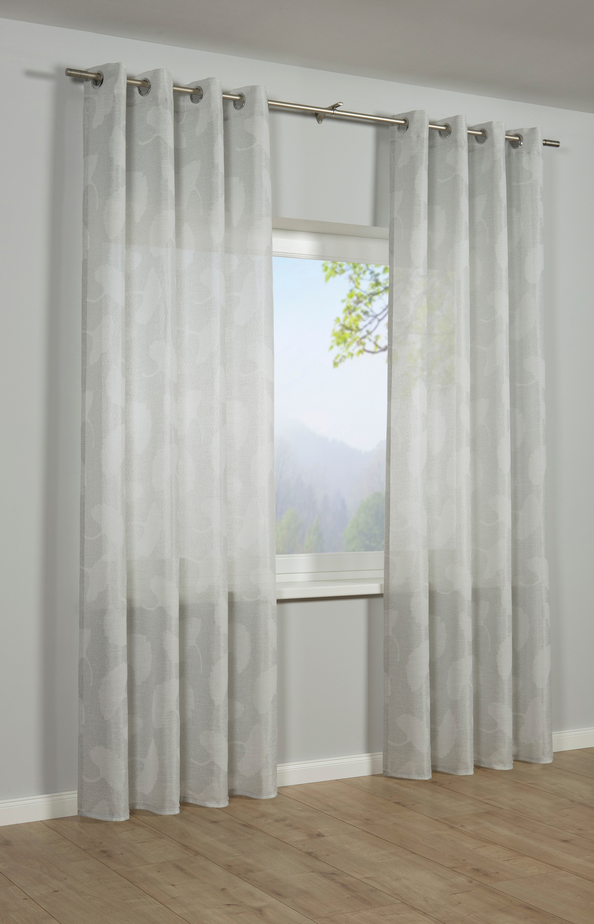 Image of Sehlbach Gardine "Schal in Jacquard-Webart Gingko-Blatt" Ösen 1 Stk. tlg. mit Ösen