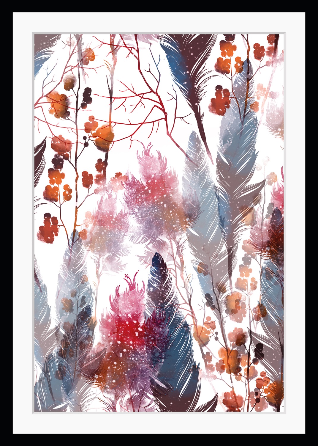 Image of queence Bild "Ida" Blumen Blumenbilder Federn Kunst Pflanzen Pflanzenbilder HD Premium Poster-Druck inkl. Holzrahmen