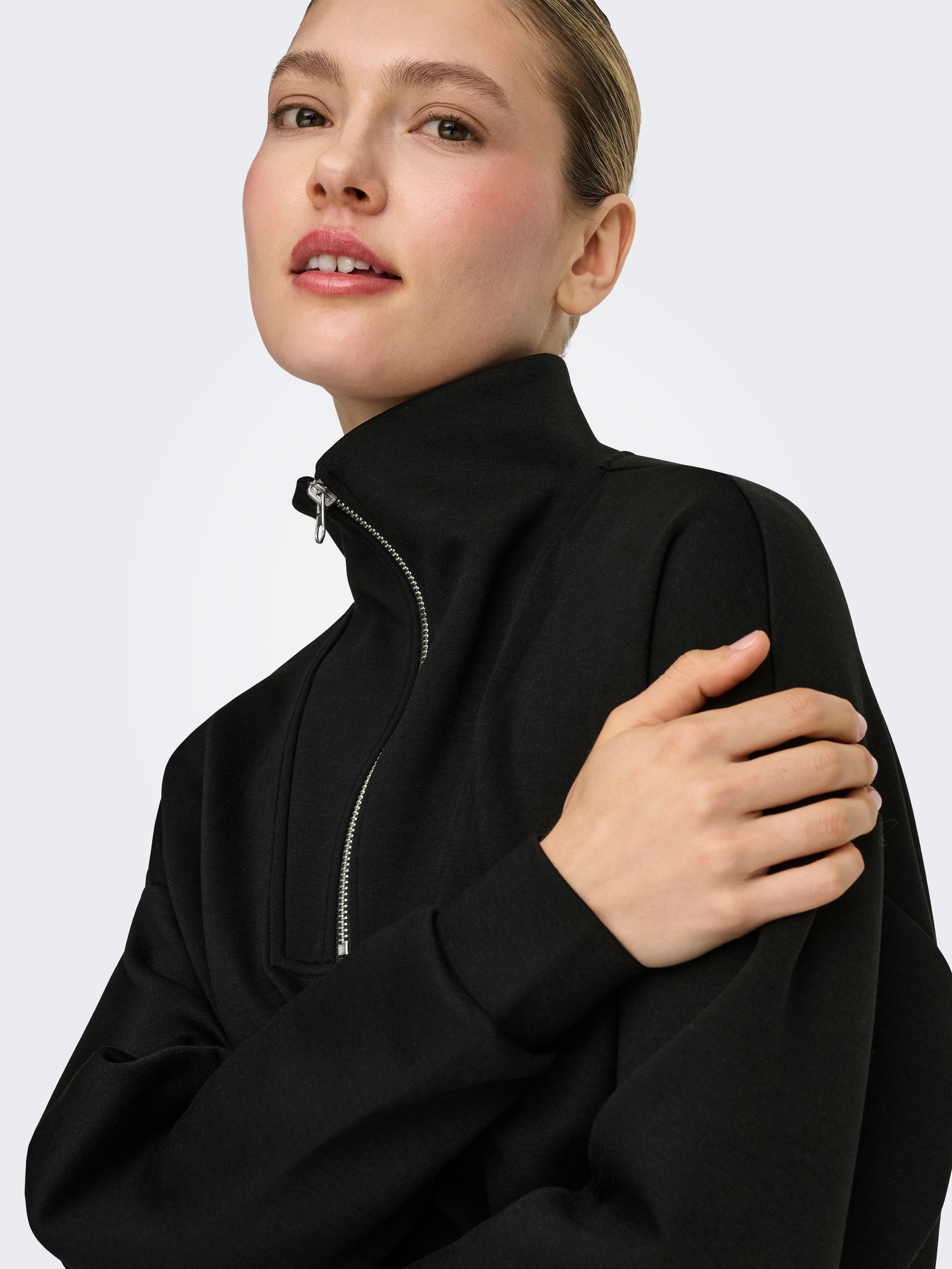 ONLY Play Sweater »ONPLOUNGE HN LS HZ DS SWT NOOS«, Materialmix, loose fit
