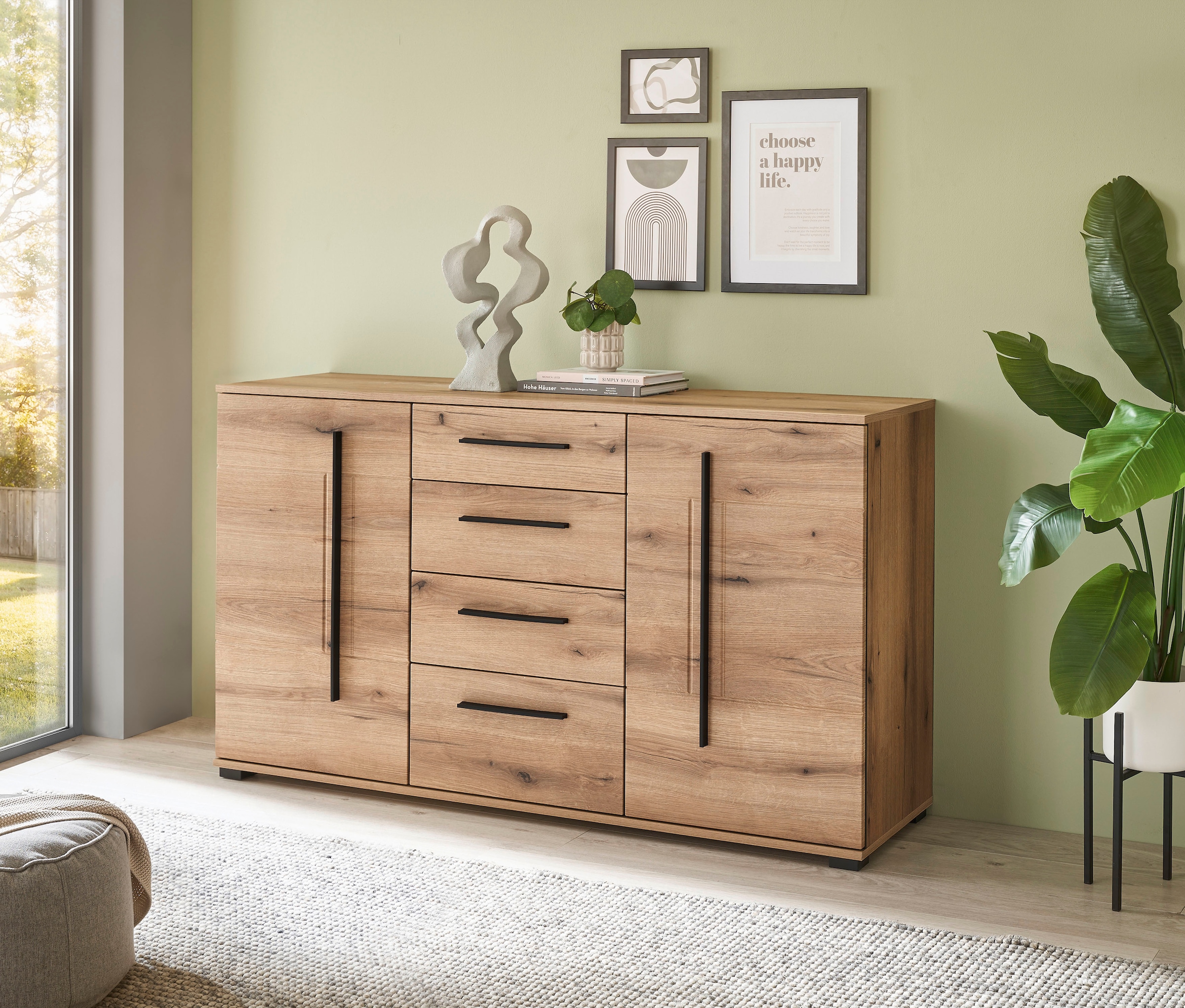 INOSIGN Wohnwand »Cantara, moderne Anbauwand, Wohnzimmer-Set, in Eiche Evoke oder Weiss«, (Set), enthält zwei Vitrinen, ein Sideboard und ein Wandboard