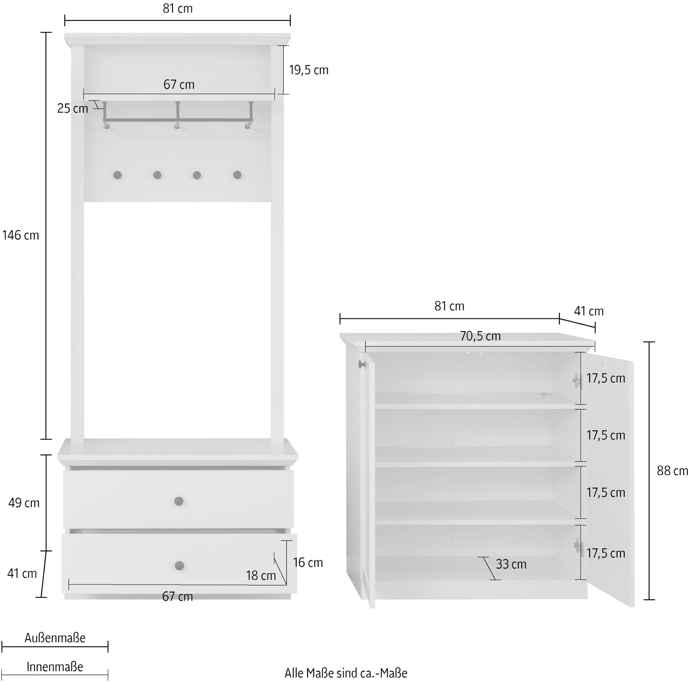 ♕ trendteam Garderoben-Set »Baxter«, mit auf (Set, zeitloser versandkostenfrei 3 St.), Landhausstil, Vollauszug