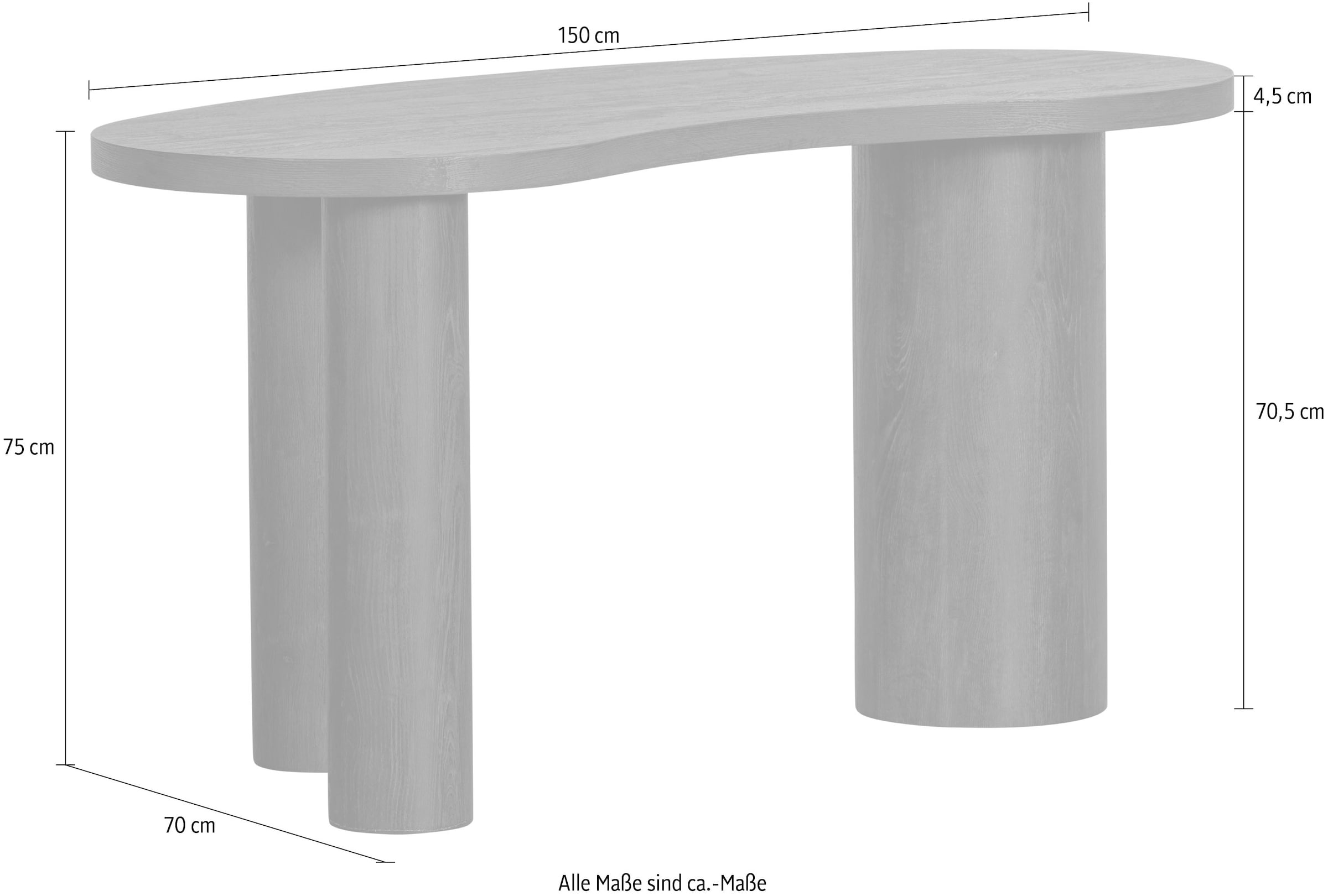 WOOOD Schreibtisch »Maan aus MDF mit 3D-Papierbelag, organische Form 150x70x75 cm« Tragkraft 100 kg, einfach zu montieren, sichtbare Maserung
