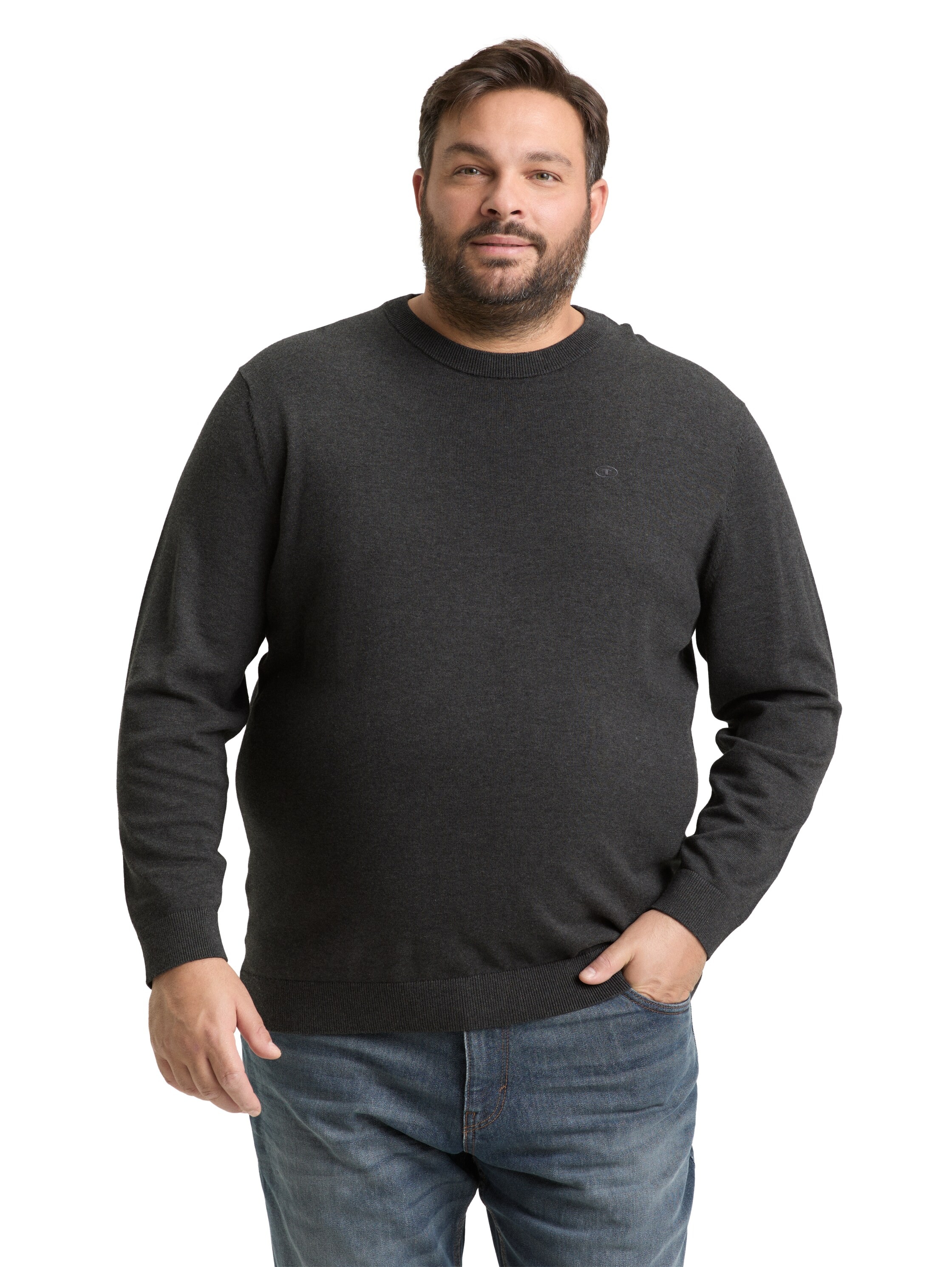 Image of TOM TAILOR PLUS Strickpullover mit Logo-Stickerei / Grosse Grössen