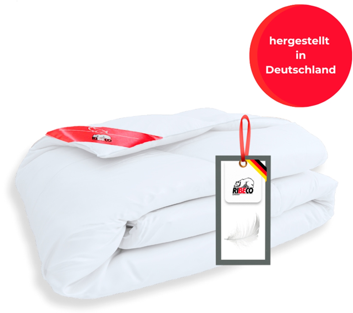 Image of RIBECO Daunenbettdecke + Kopfkissen "Johanna, Set, 135x200 cm und weiteren Grössen, Made in Germany" von Sommer bis Winter geeignet, verschiedene Wärmeklassen