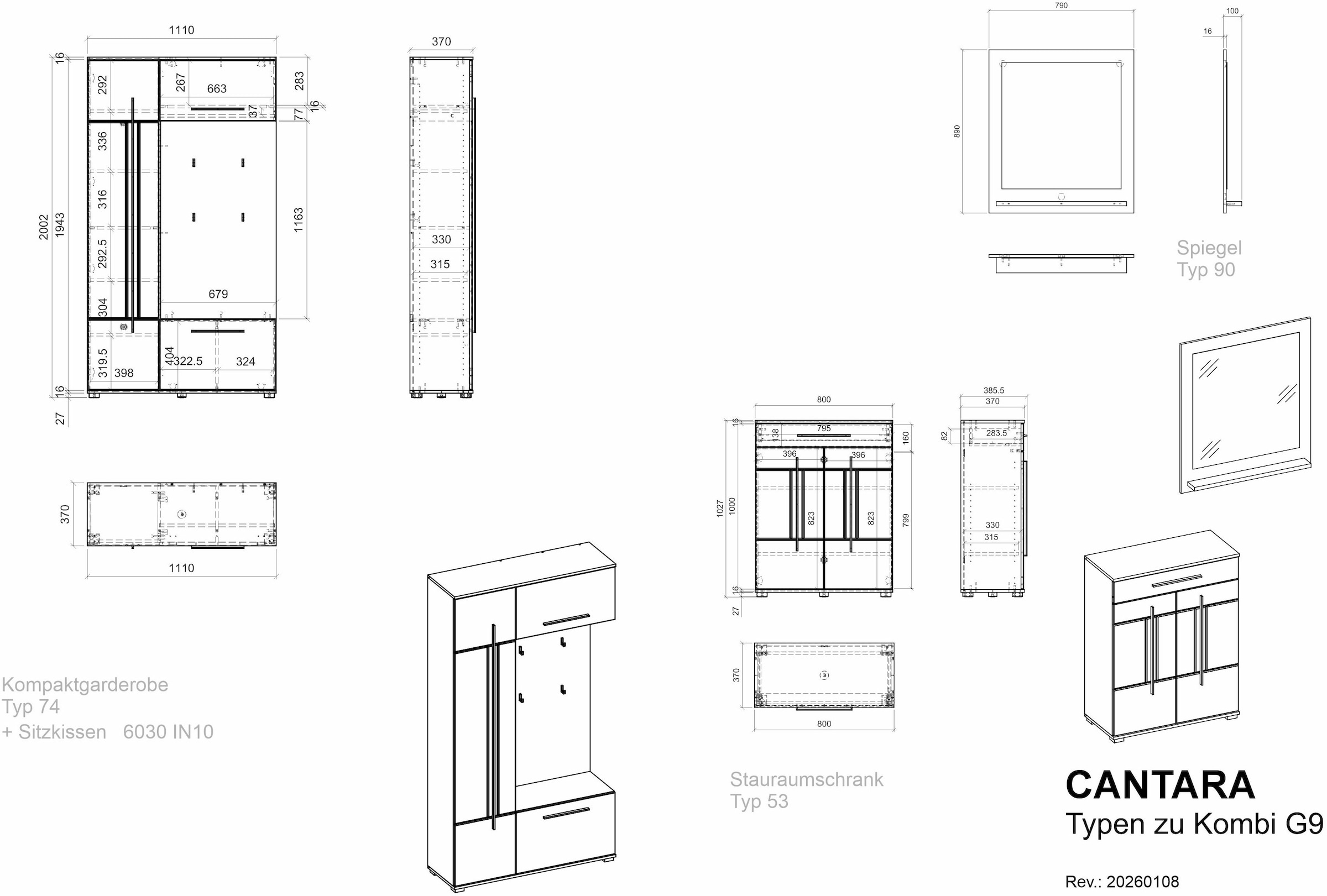 Home affaire Garderoben-Set »Cantara, moderne Garderobe, Komplettset mit viel Stauraum« Komplett-Set, 3 Stk. tlg.