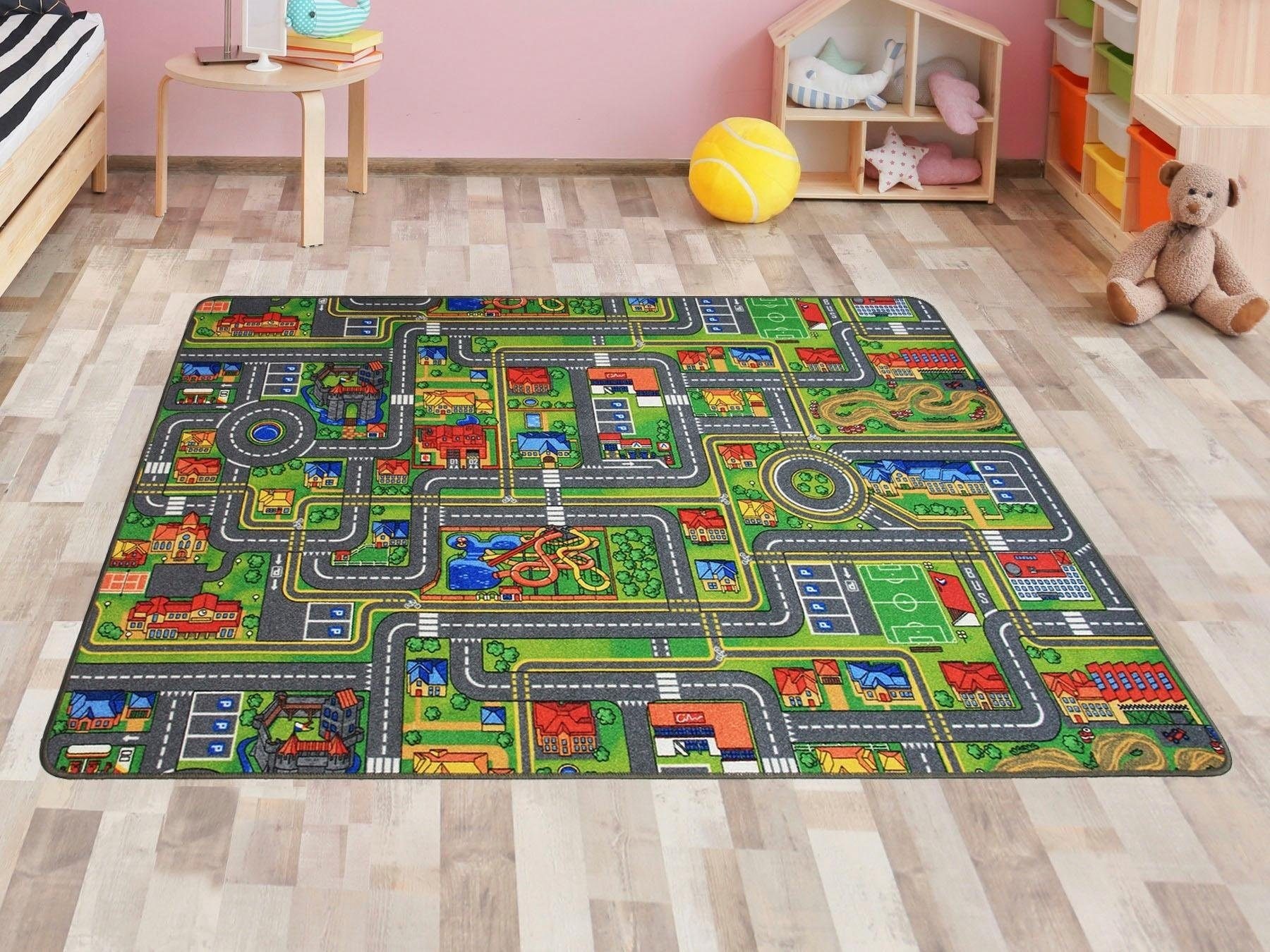 Primaflor-Ideen in Textil Kinderteppich »STREETS«, rechteckig, Strassen-Spiel-Teppich, Strassenbreite ca. 9 cm, Kinderzimmer