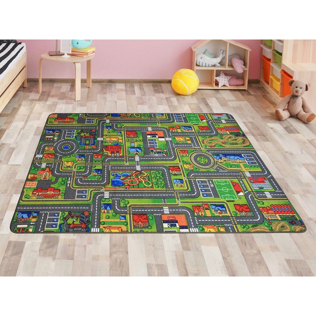 Primaflor-Ideen in Textil Kinderteppich »STREETS«, rechteckig, 5 mm Höhe, Strassen-Spiel-Teppich, Strassenbreite ca. 9 cm, Kinderzimmer