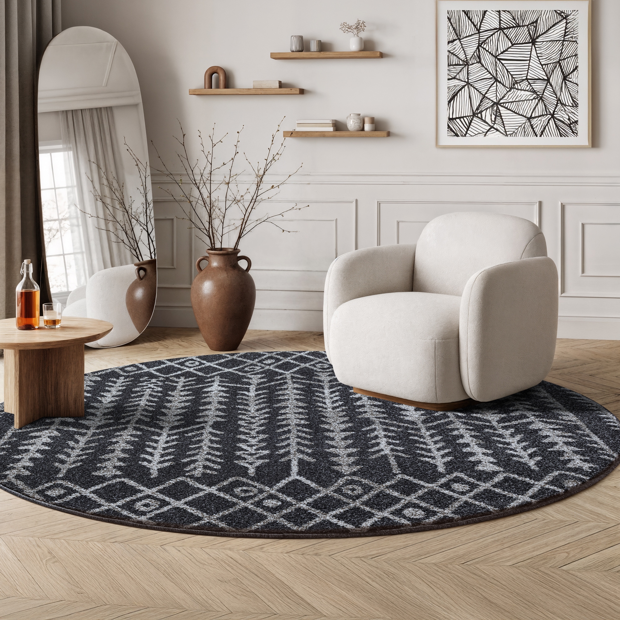 Image of Sanat Teppich "Boho 8204, auch als Läufer und in Rund" rund 10 mm Höhe Kurzflor, robust, Boho, Scandic, für Fussbodenheizung geeignet