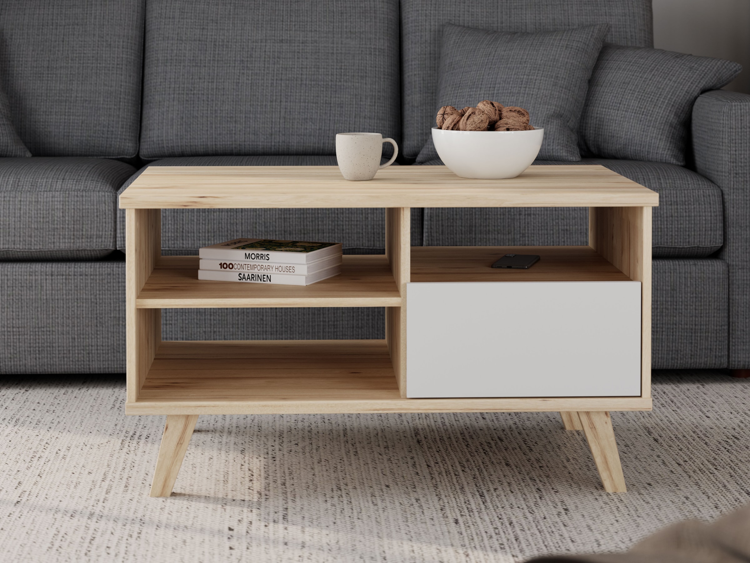FORTE Couchtisch »Vankka Coffee Table« B/H/T 90/51,8/60 cm,  90 x 60 cm Schublade, offen Fächer, Stauraun