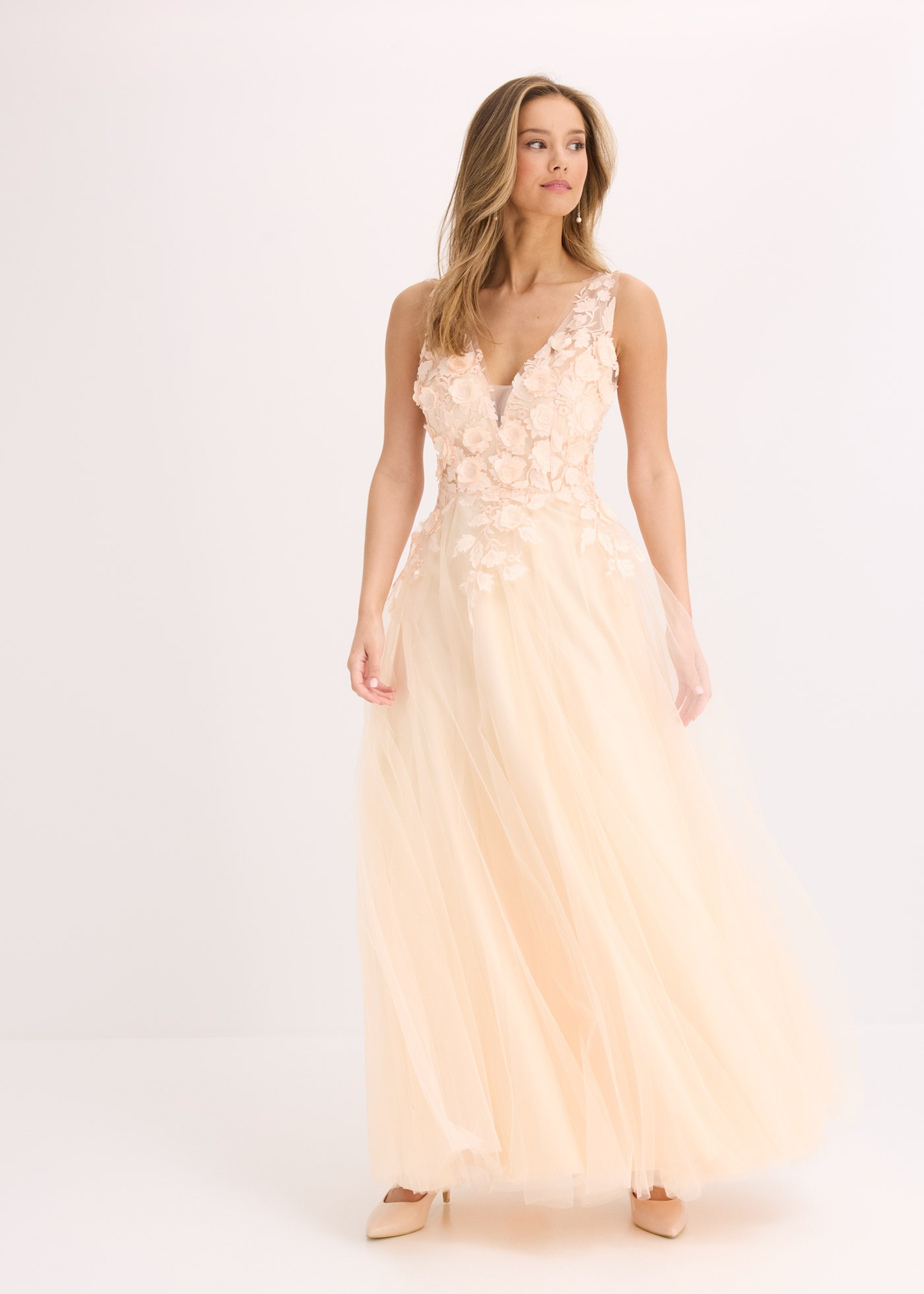 Image of bonprix Maxikleid für festliche Anlässe, aus Tüll mit floraler Applikation, Maxi-Länge