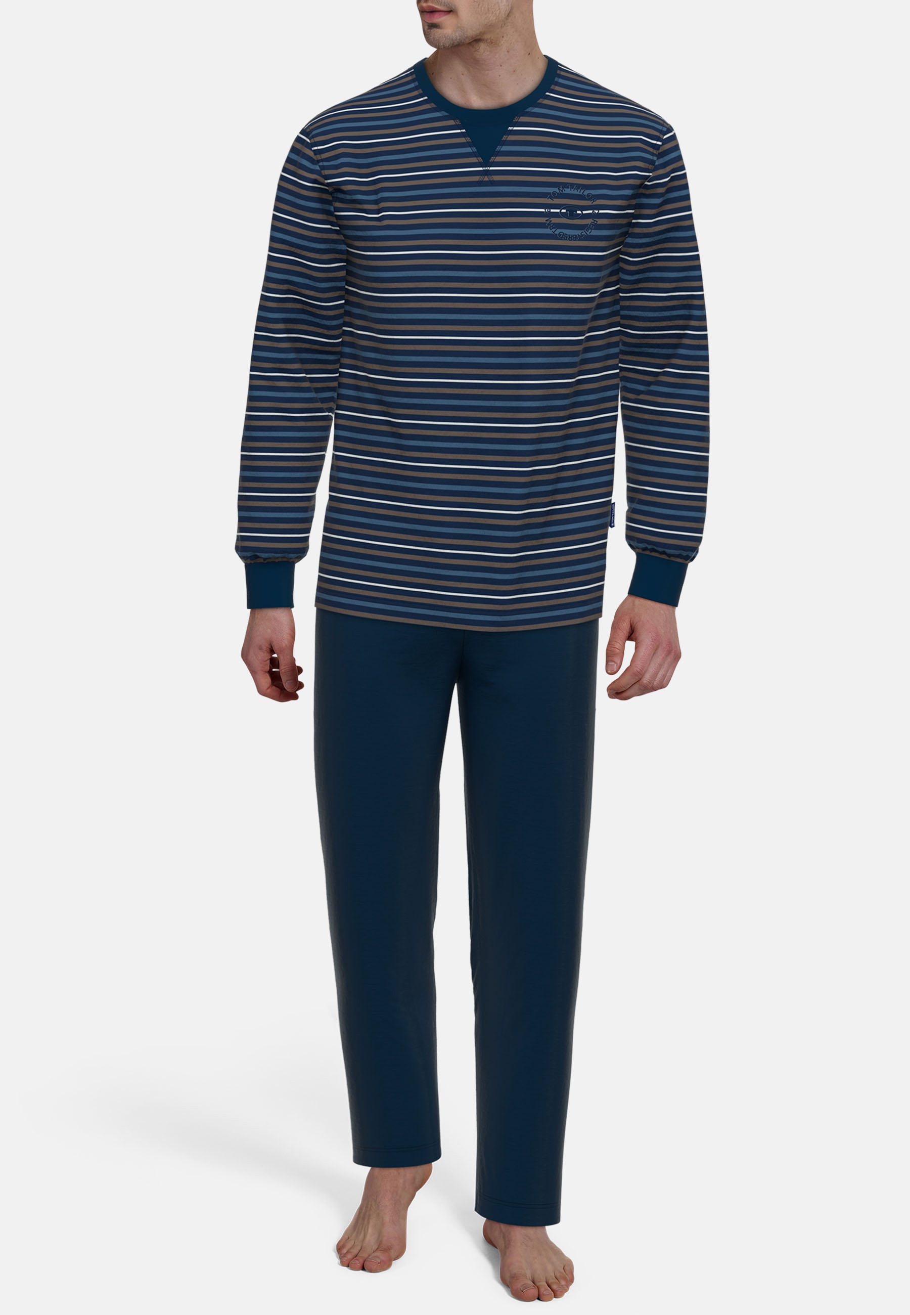 TOM TAILOR Schlafanzug »Rhodos« Langarm, Rundhalsausschnitt, gestreift, basic, Baumwolle