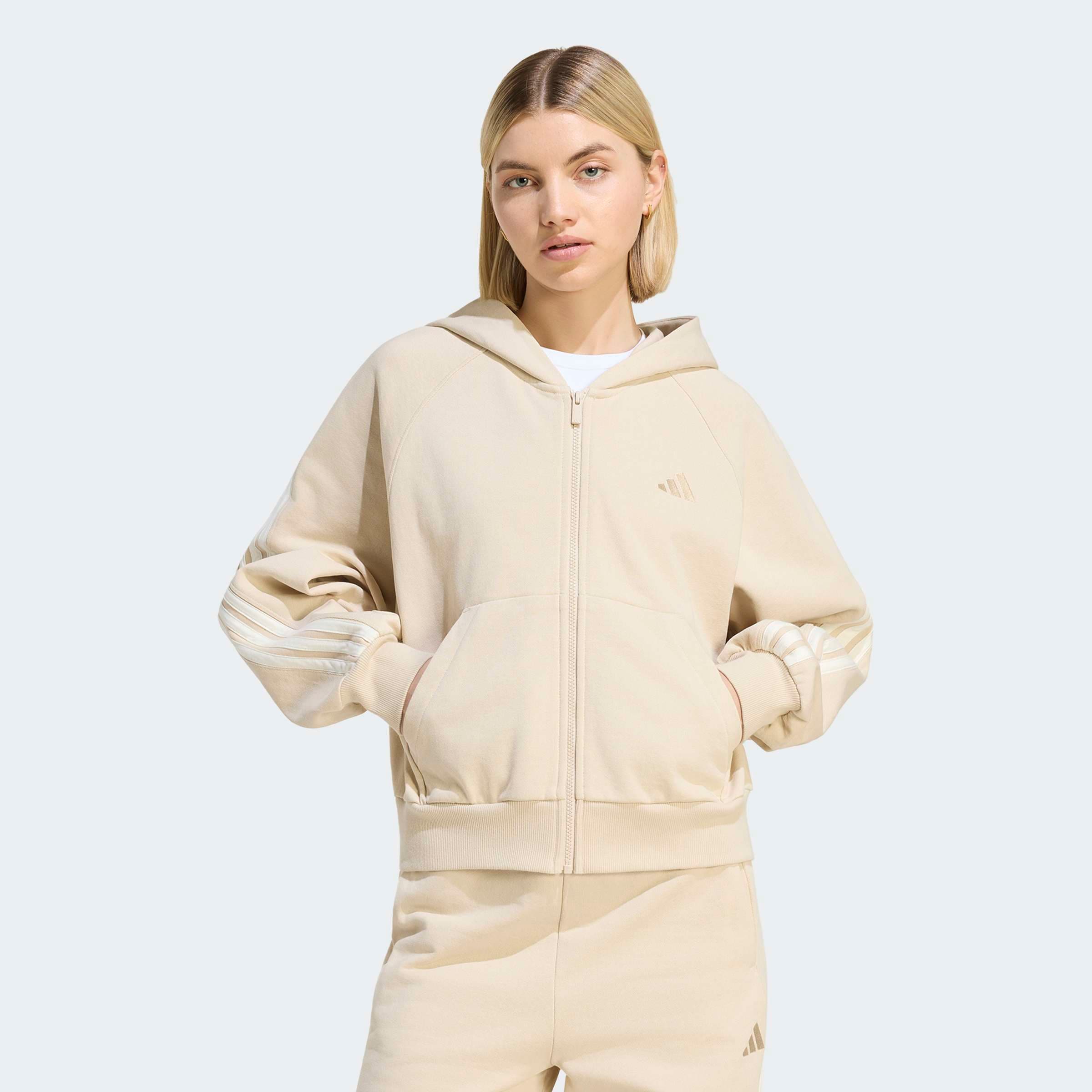 Image of adidas Sportswear Kapuzensweatjacke "ADIDAS KIT 3-STREIFEN" Schwere Premium-Qualität, robuste Stoffstruktur