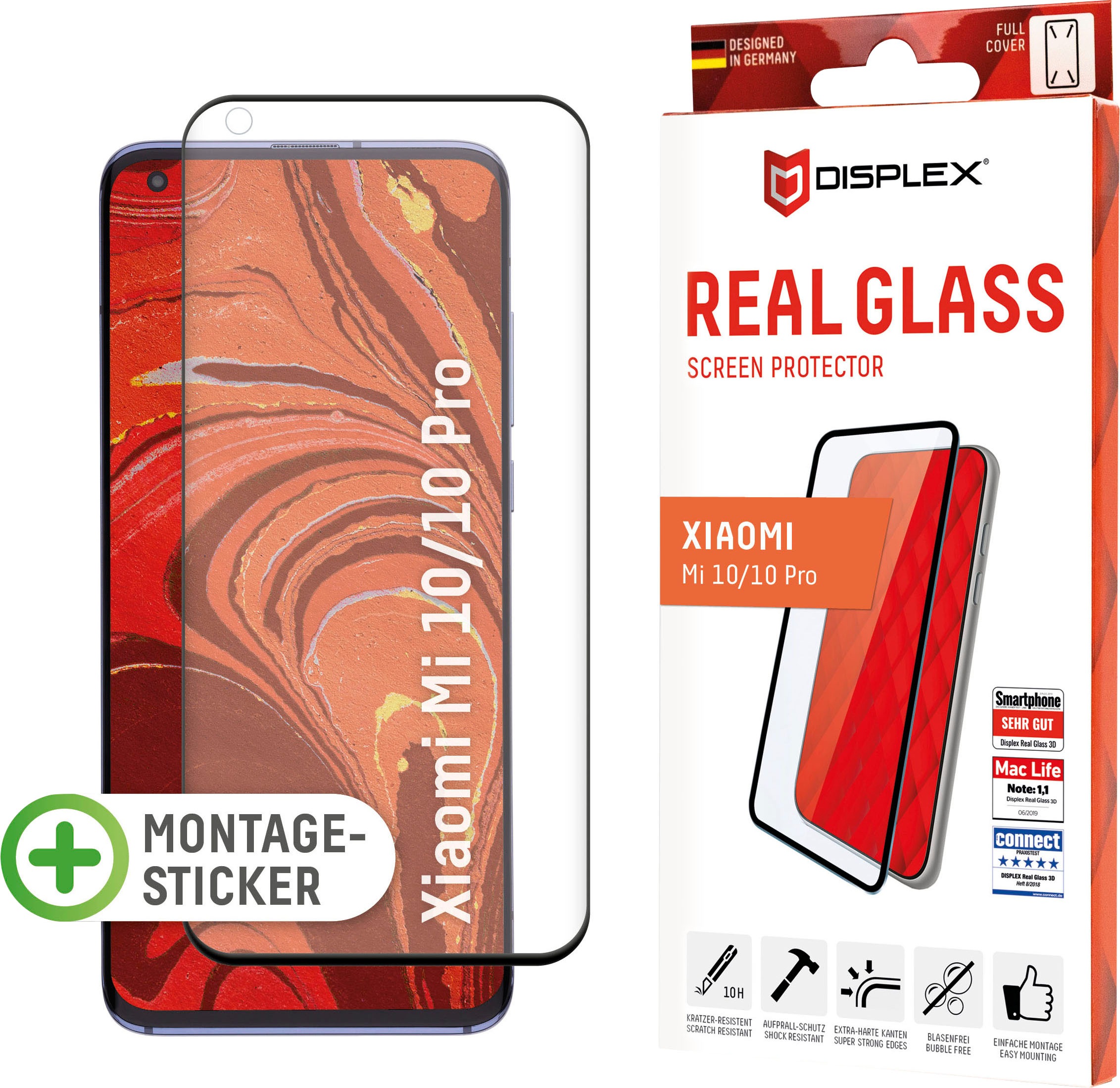 Image of Displex Displayschutzfolie »DISPLEX Real Glass Panzerglas für Xiaomi Mi 10/10 Pro (6,7"), 10H Tempered Glass, mit Montagesticker, Full Cover«, für Mi 10 Pro bei Ackermann Versand Schweiz