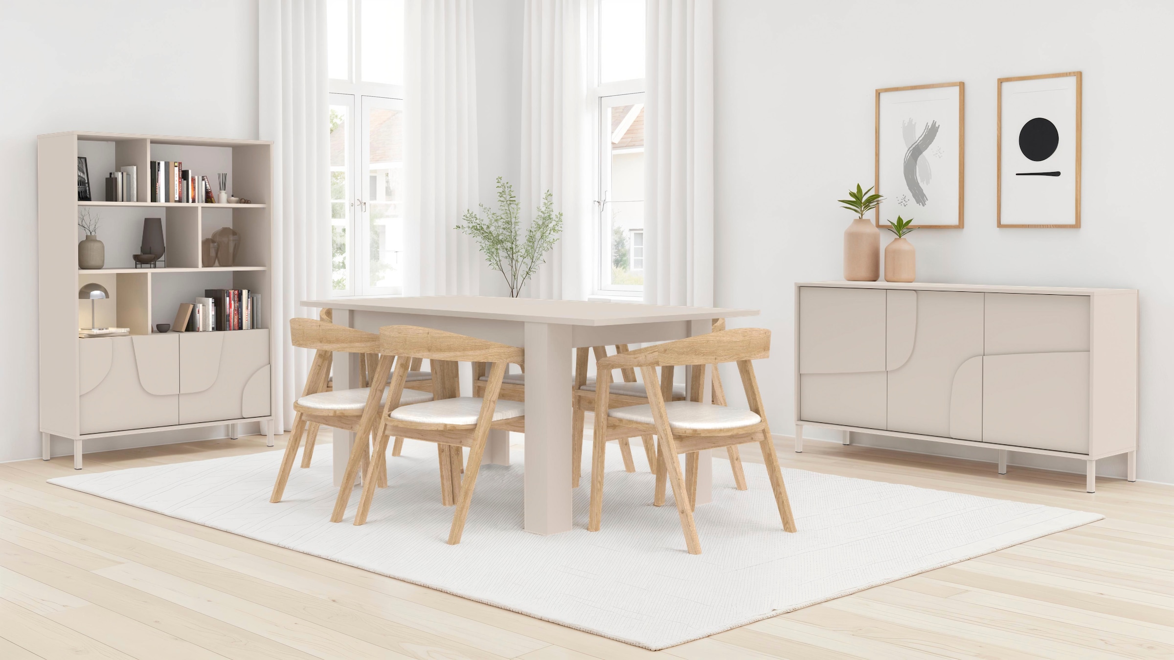 INOSIGN Buffet haut »Stone, H 155/141, B 105 cm, 2 Türen, 6 offene Fächer, Regal-Schrank« 3D-Design, Push-to-open, Stauraum dekorativ & praktisch, Füsse wählbar