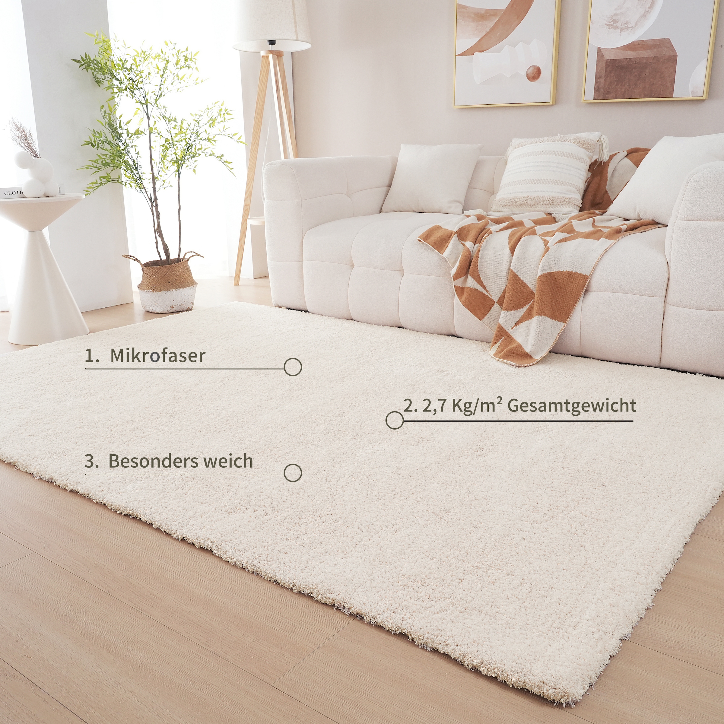 my home Tapis à poils longs »Microfaser Teppich Magong, besonders weich, sehr feiner Flor« Rectangulaire 25 mm Höhe uni, Wohnzimmer, Schlafzimmer, Kinderzimmer, auch rund und als Läufer