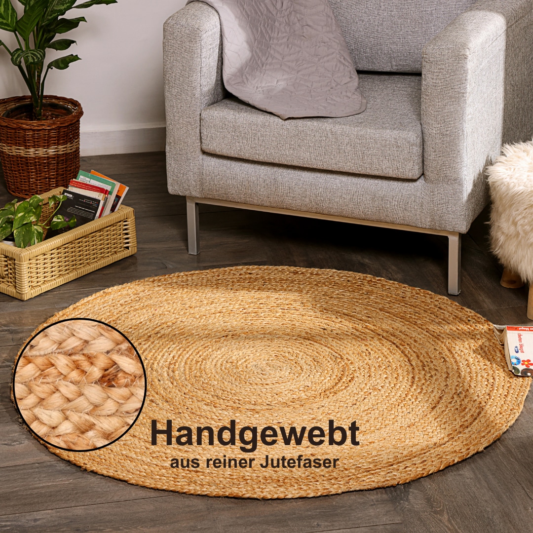 Image of Myflair Möbel & Accessoires Teppich "Lola" rund 10 mm Höhe Juteteppich, Wendeteppich, handgeflochten, 100% Naturfaser, Boho-Style