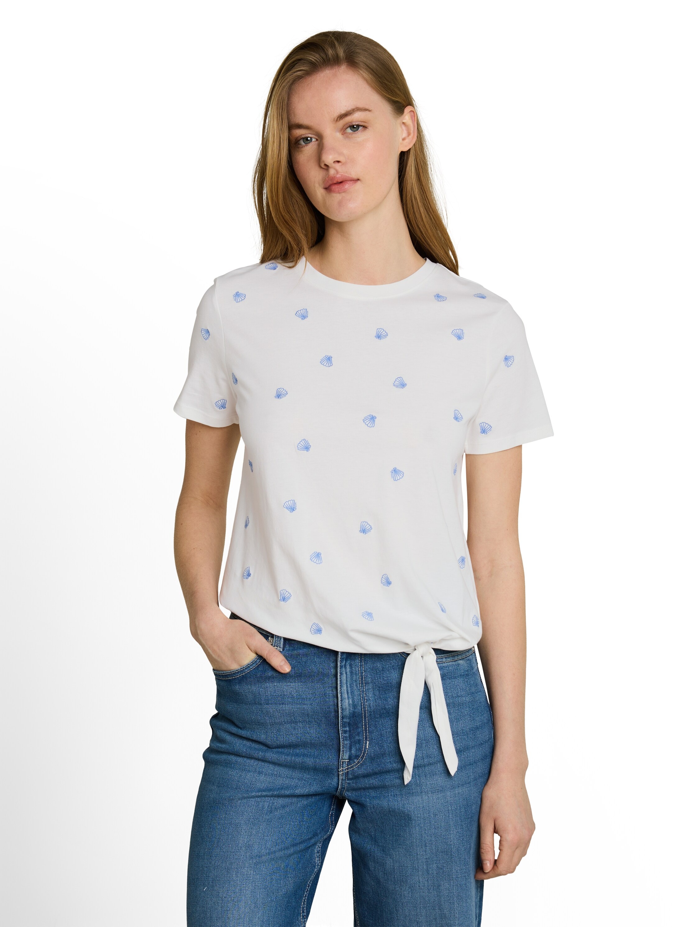 Image of TOM TAILOR Denim T-Shirt Sommershirt mit Knoten-Detail und Stickereien